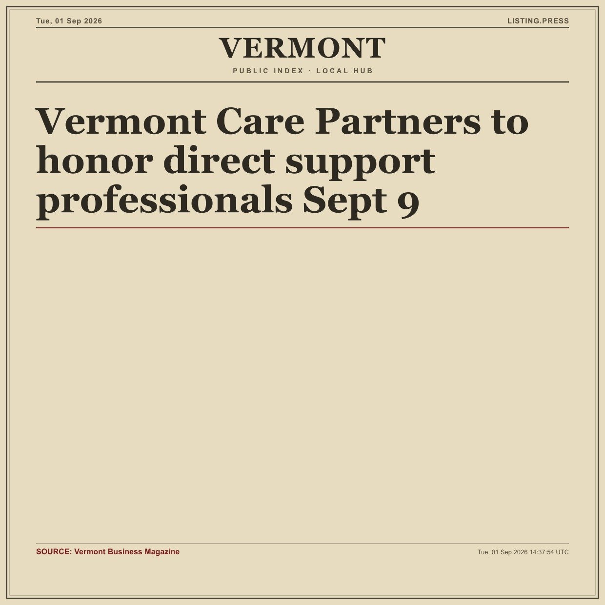 Vermont Care Partners to honor direct support professionals Sept 9