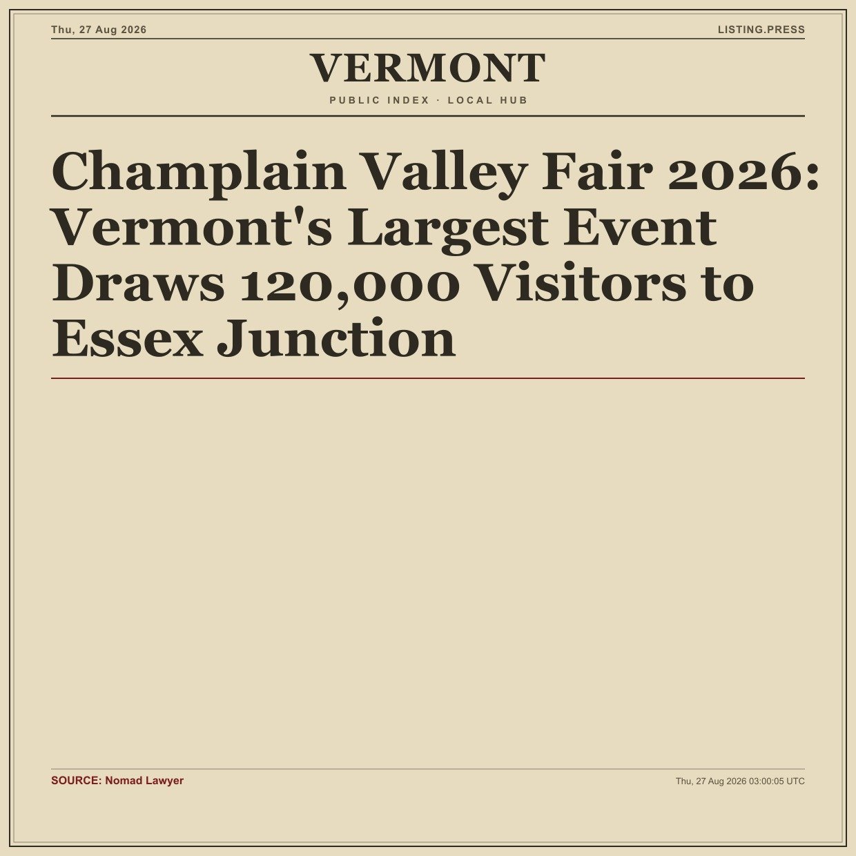Champlain Valley Fair 2026: Vermont's Largest Event Draws 120,000 Visitors to Essex Junction