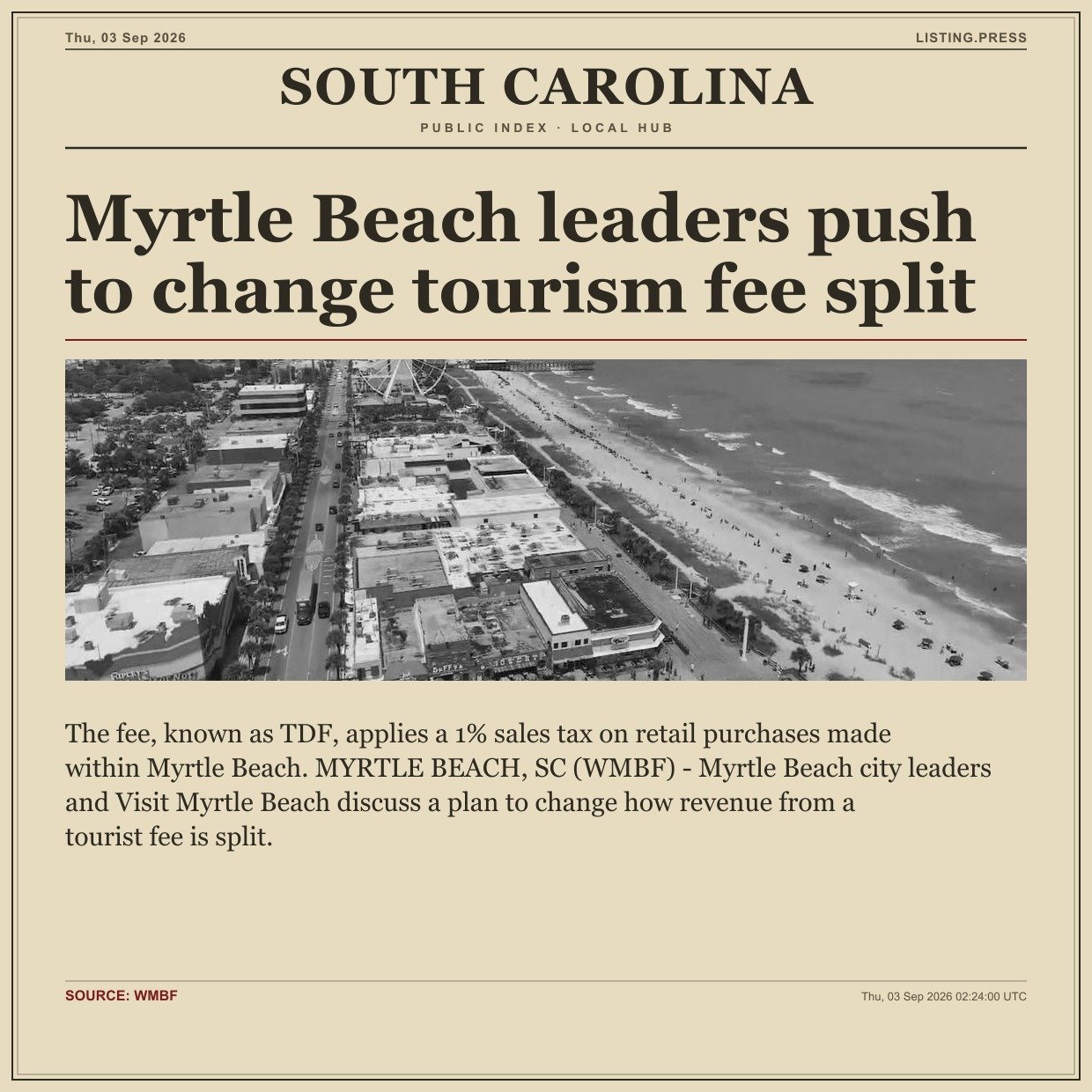 Myrtle Beach leaders push to change tourism fee split