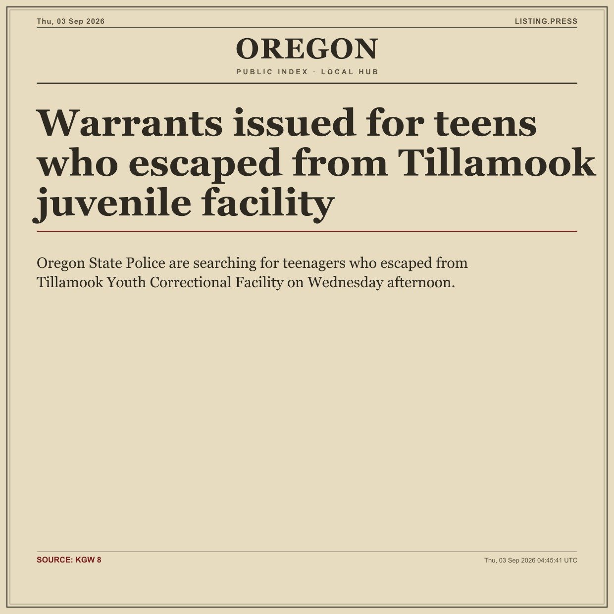Warrants issued for teens who escaped from Tillamook juvenile facility