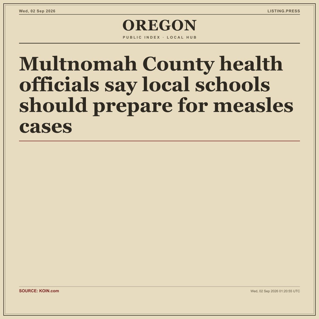 Multnomah County health officials say local schools should prepare for measles cases