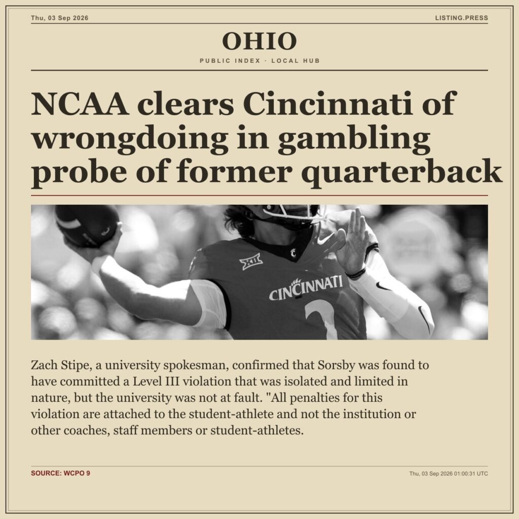 NCAA clears Cincinnati of wrongdoing in gambling probe of former quarterback
