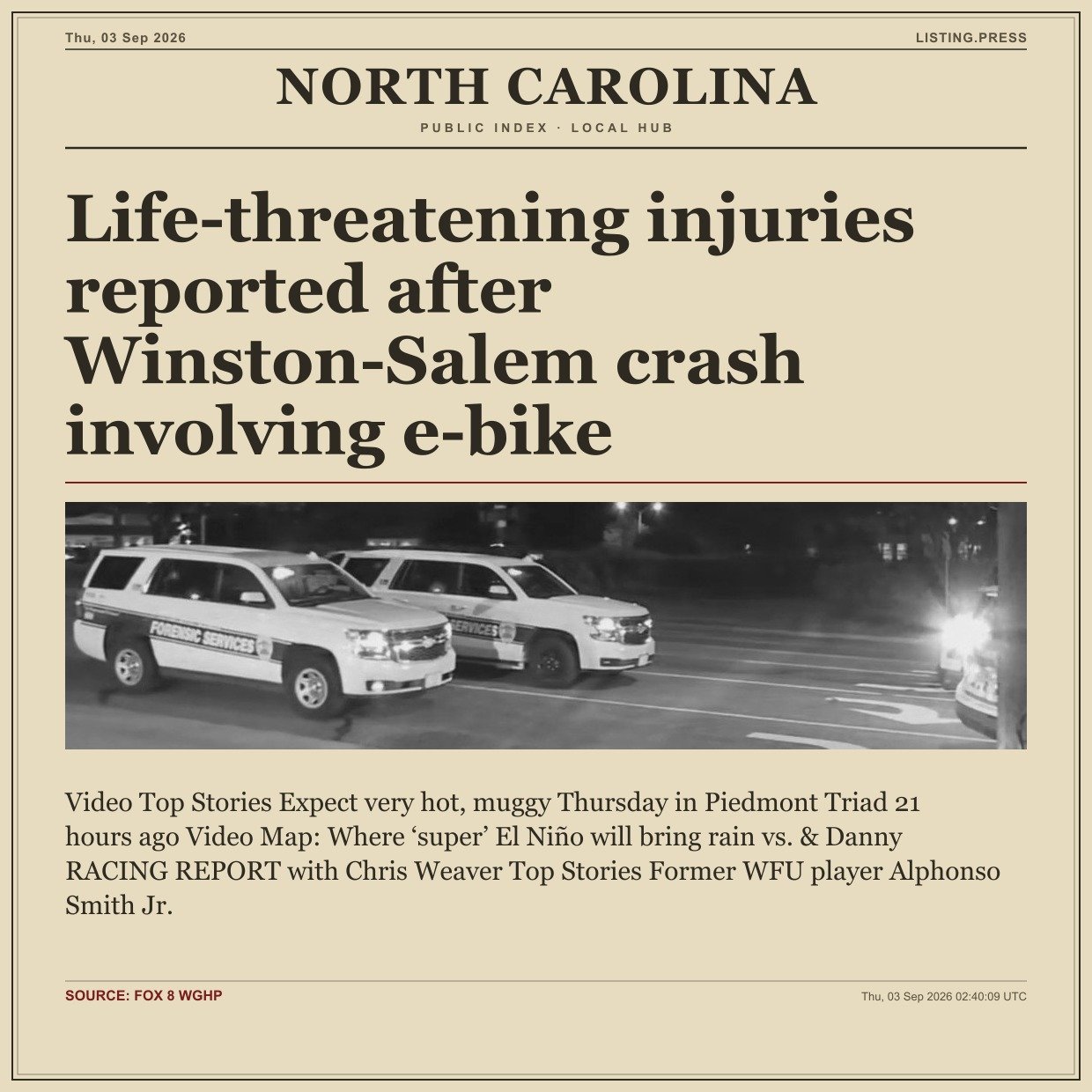 Life-threatening injuries reported after Winston-Salem crash involving e-bike