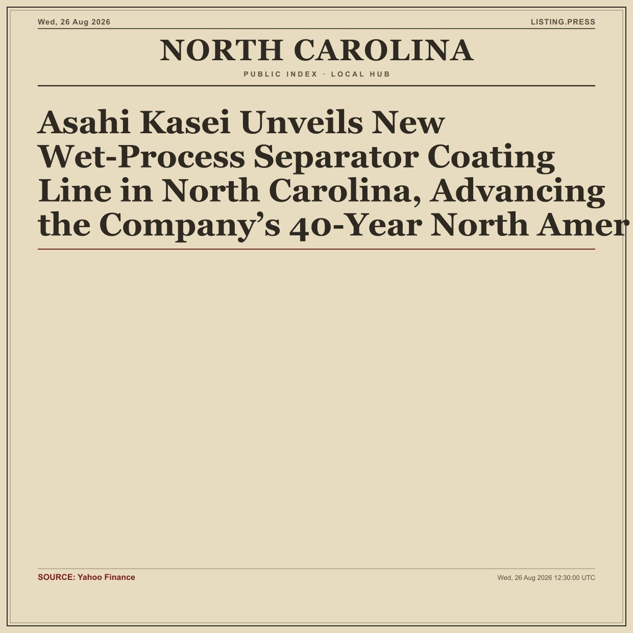 Asahi Kasei Unveils New Wet-Process Separator Coating Line in North Carolina, Advancing the Company’s 40-Year North Amer