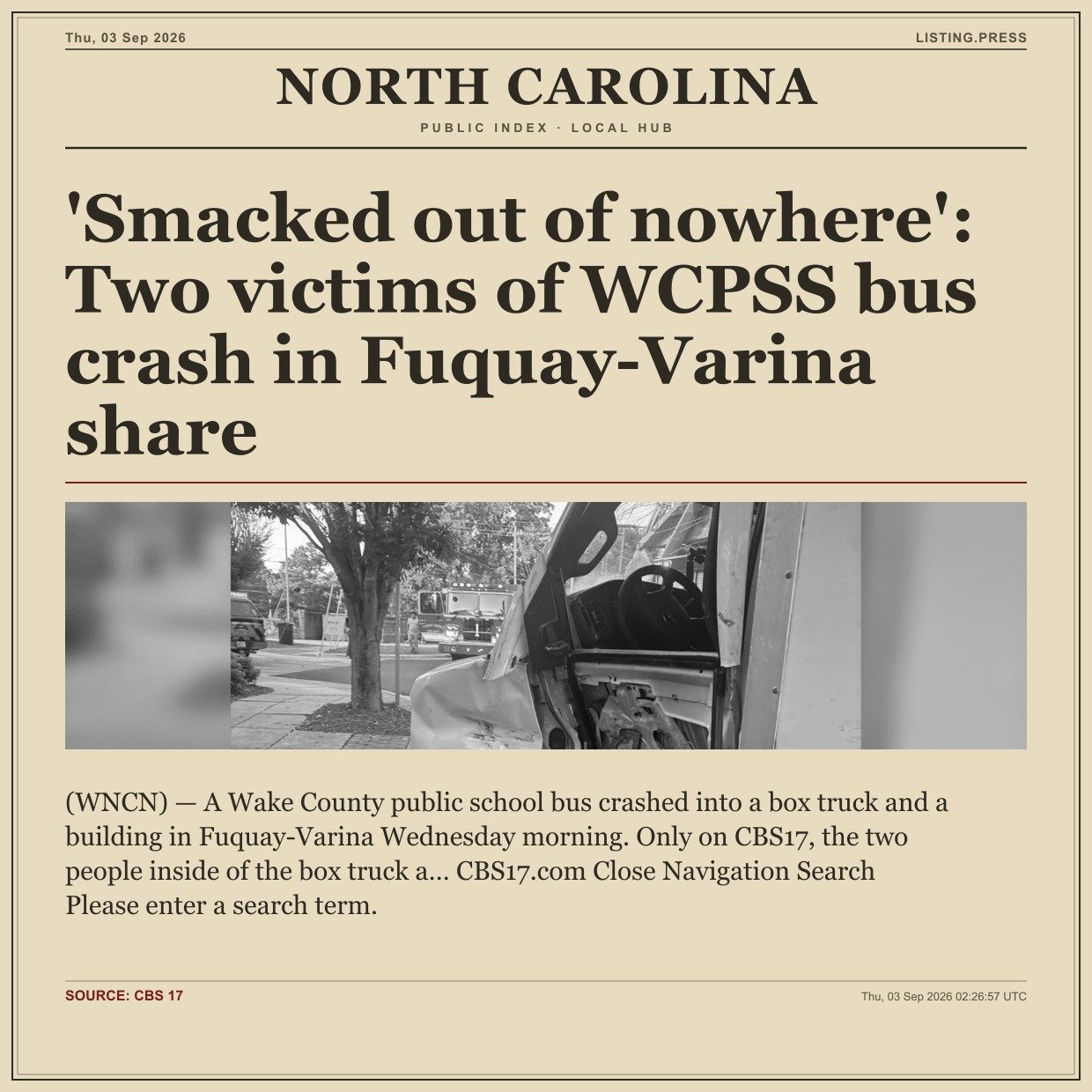'Smacked out of nowhere': Two victims of WCPSS bus crash in Fuquay-Varina share