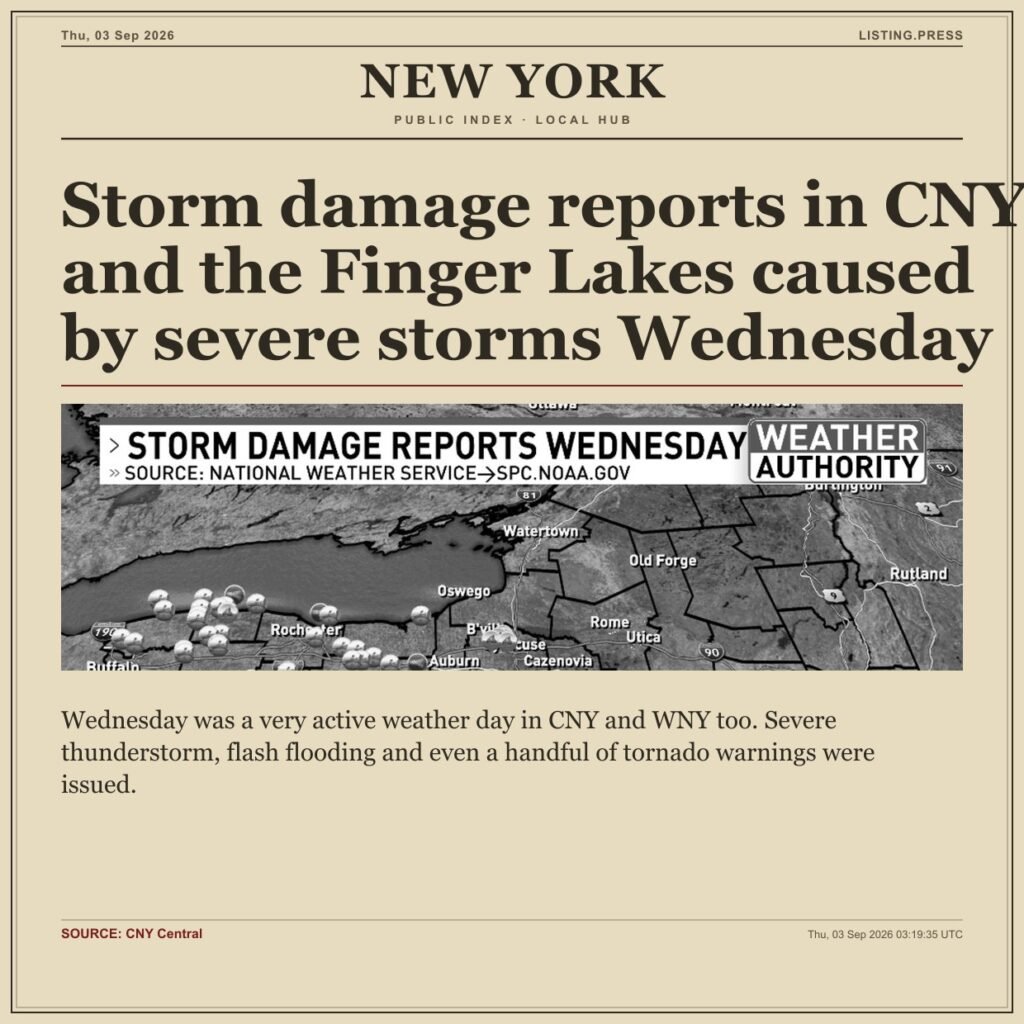 Storm damage reports in CNY and the Finger Lakes caused by severe storms Wednesday