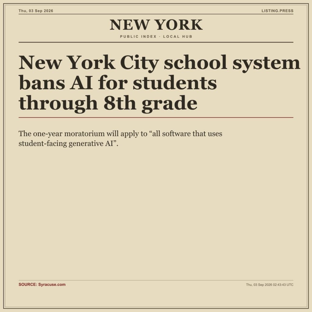 New York City school system bans AI for students through 8th grade