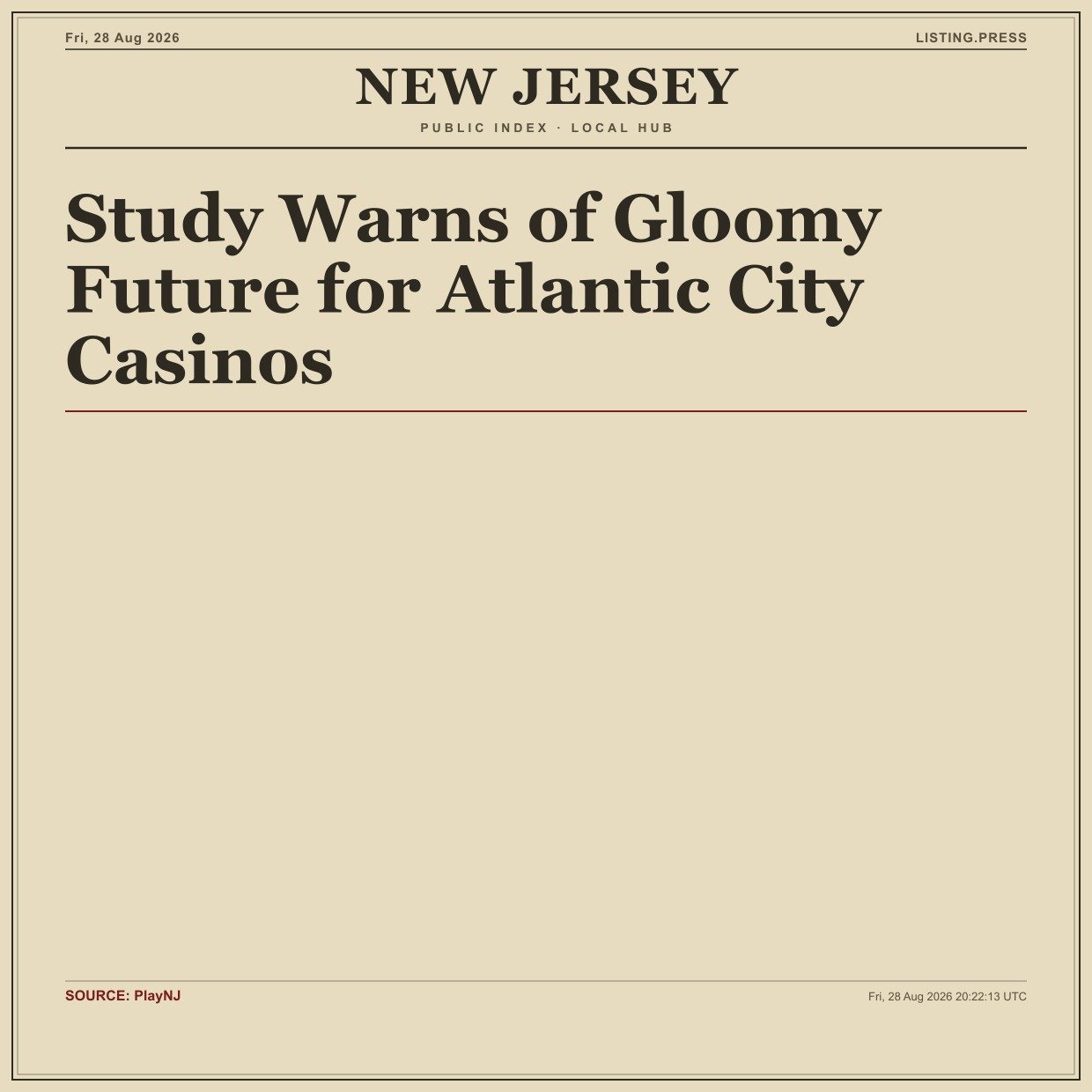 Study Warns of Gloomy Future for Atlantic City Casinos
