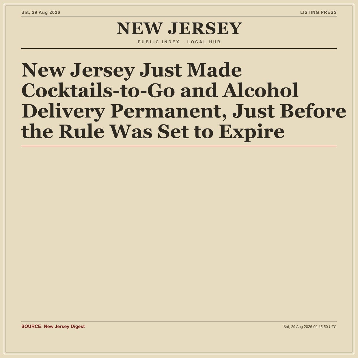 New Jersey Just Made Cocktails-to-Go and Alcohol Delivery Permanent, Just Before the Rule Was Set to Expire
