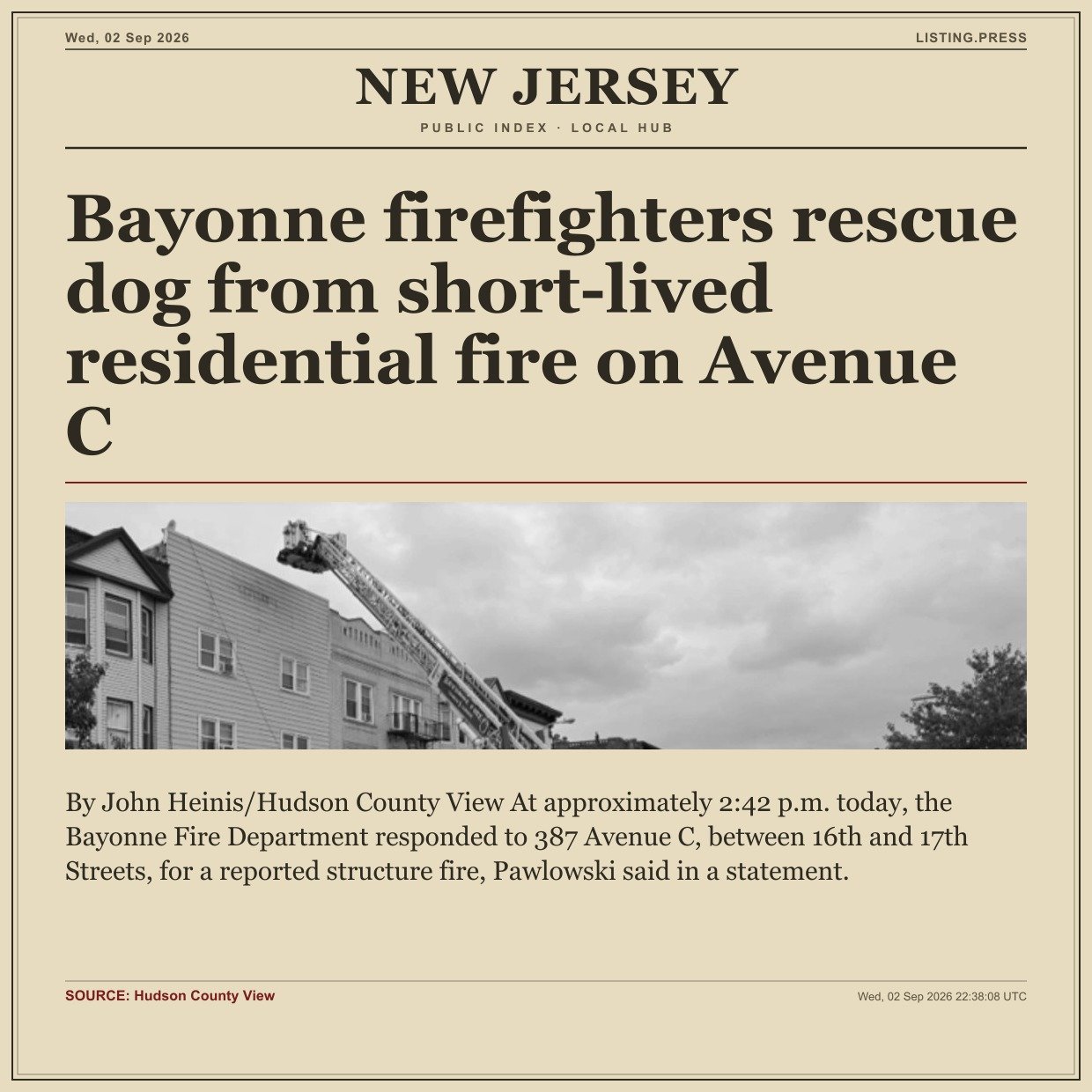 Bayonne firefighters rescue dog from short-lived residential fire on Avenue C
