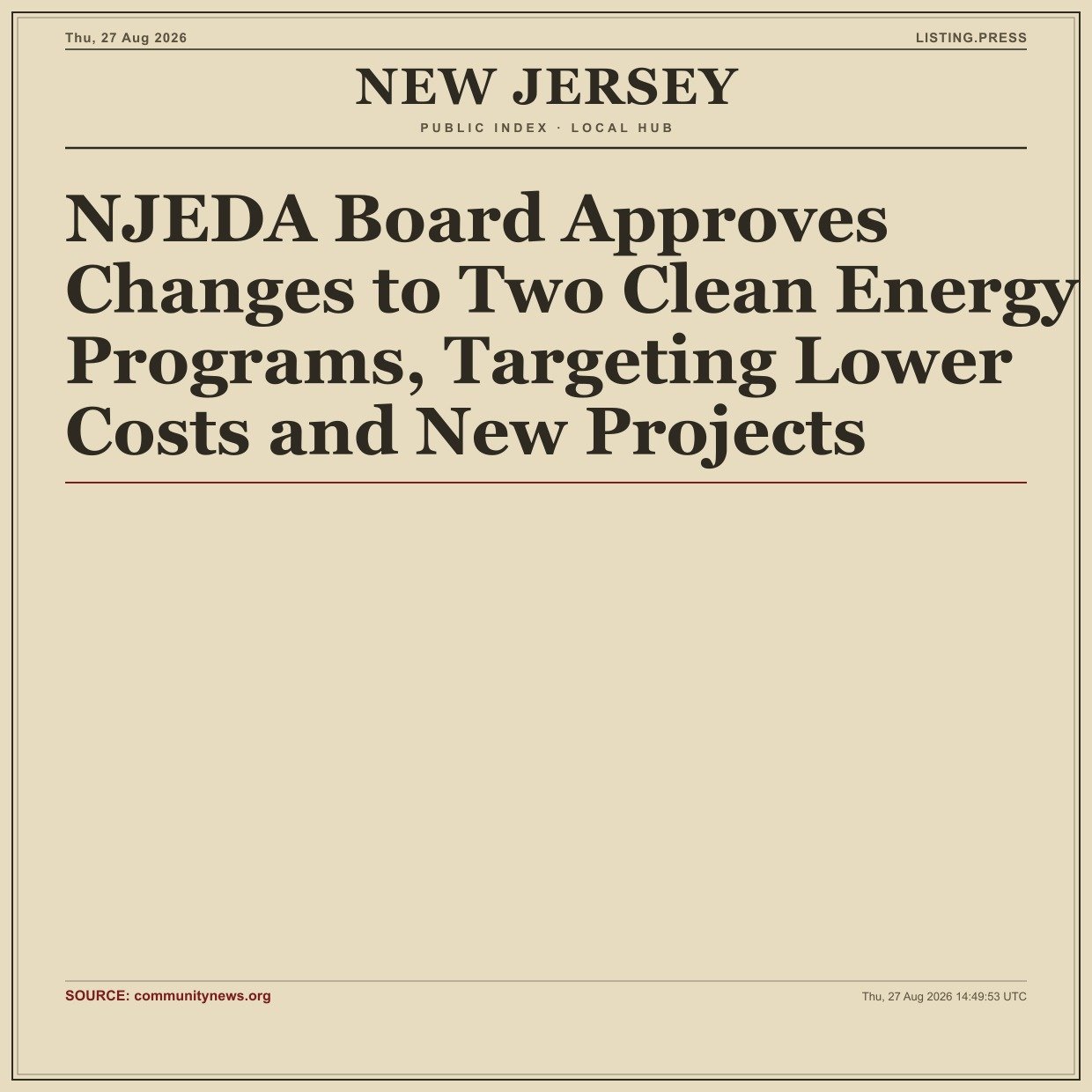 NJEDA Board Approves Changes to Two Clean Energy Programs, Targeting Lower Costs and New Projects