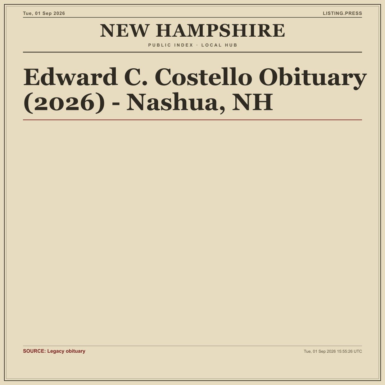 Edward C. Costello Obituary (2026) - Nashua, NH