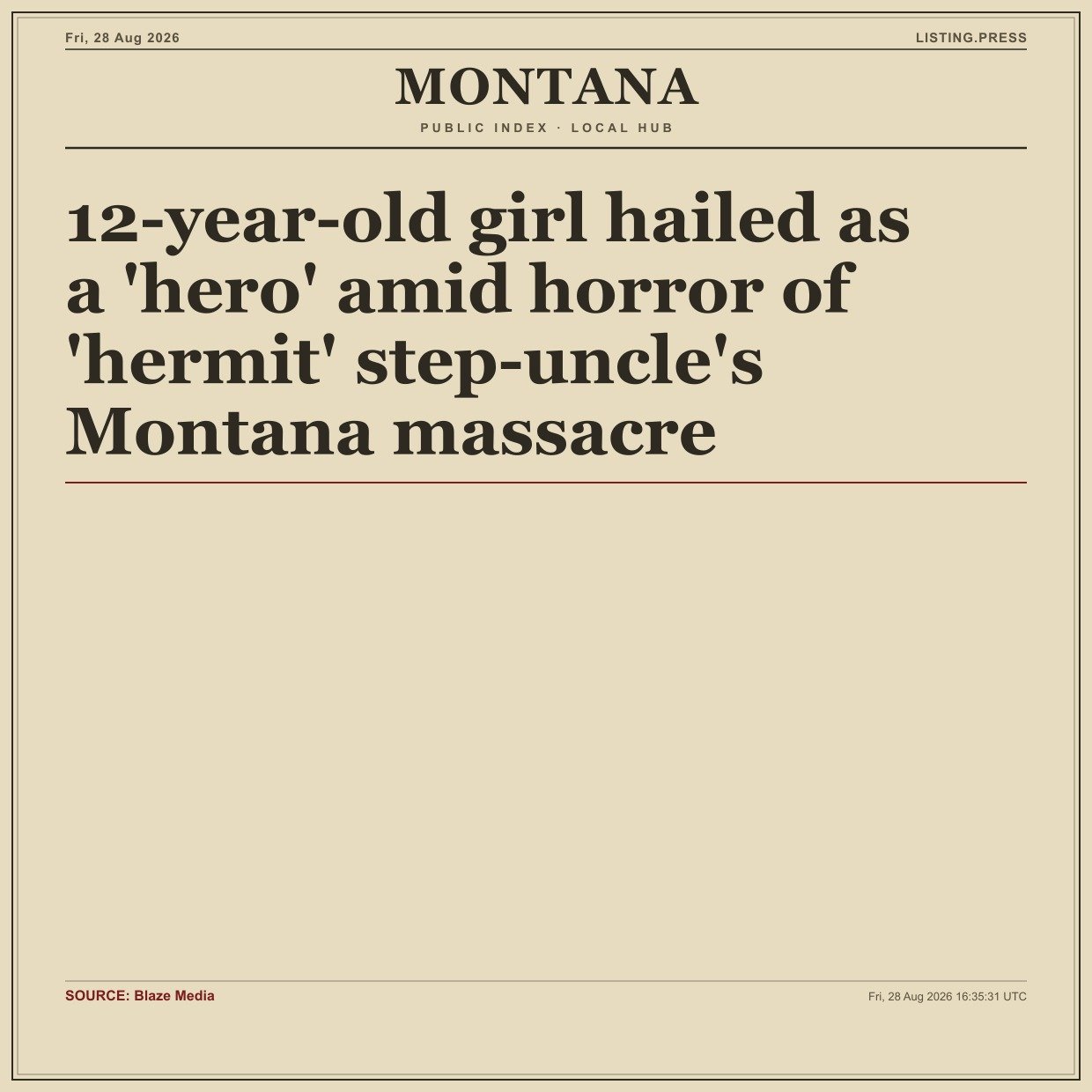 12-year-old girl hailed as a 'hero' amid horror of 'hermit' step-uncle's Montana massacre