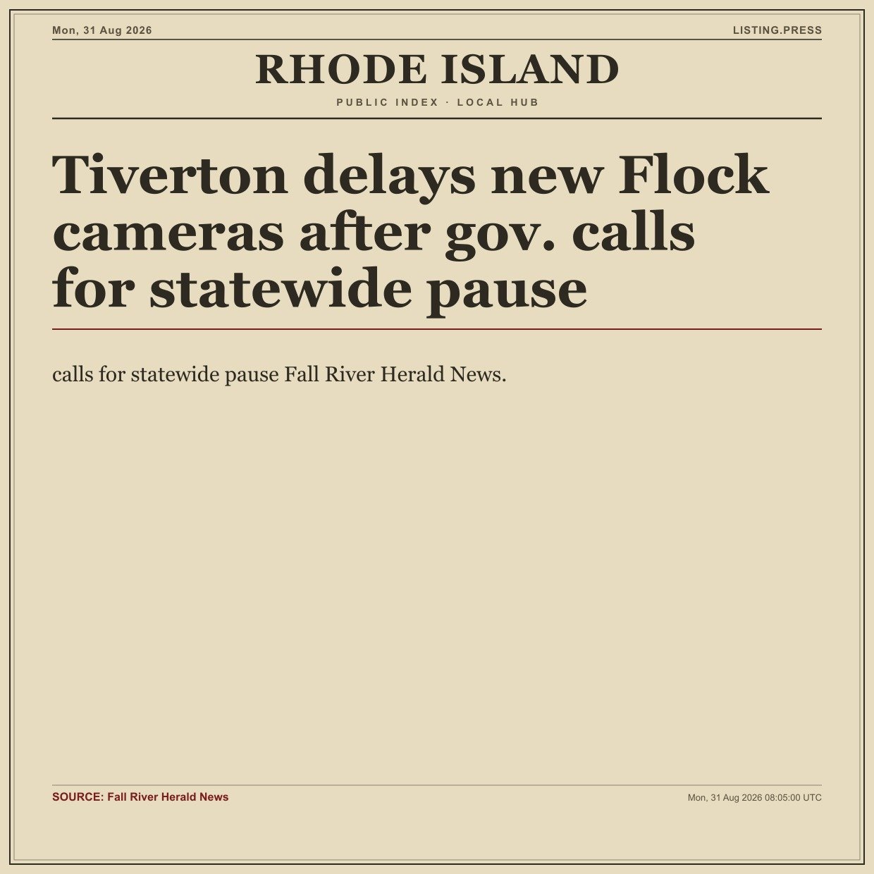 Tiverton delays new Flock cameras after gov. calls for statewide pause