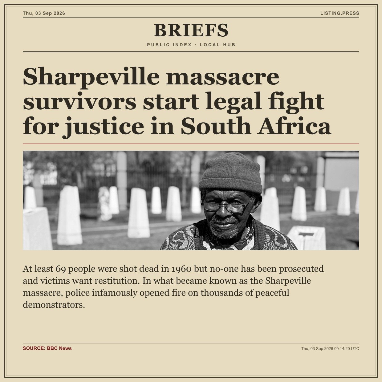 Sharpeville massacre survivors start legal fight for justice in South Africa