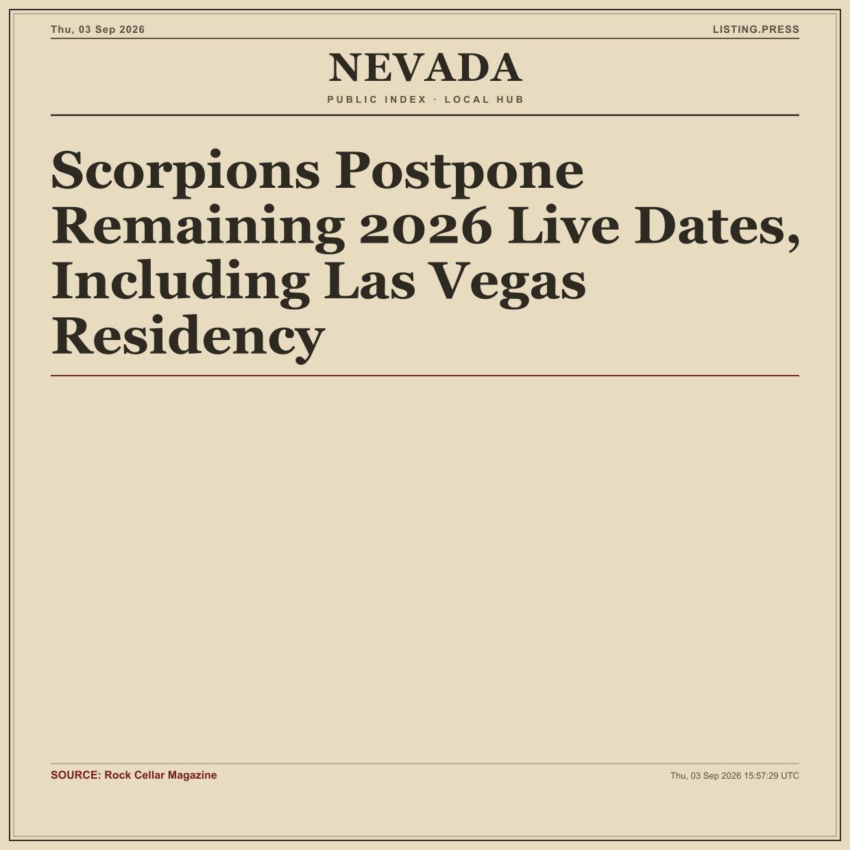 Scorpions Postpone Remaining 2026 Live Dates, Including Las Vegas Residency