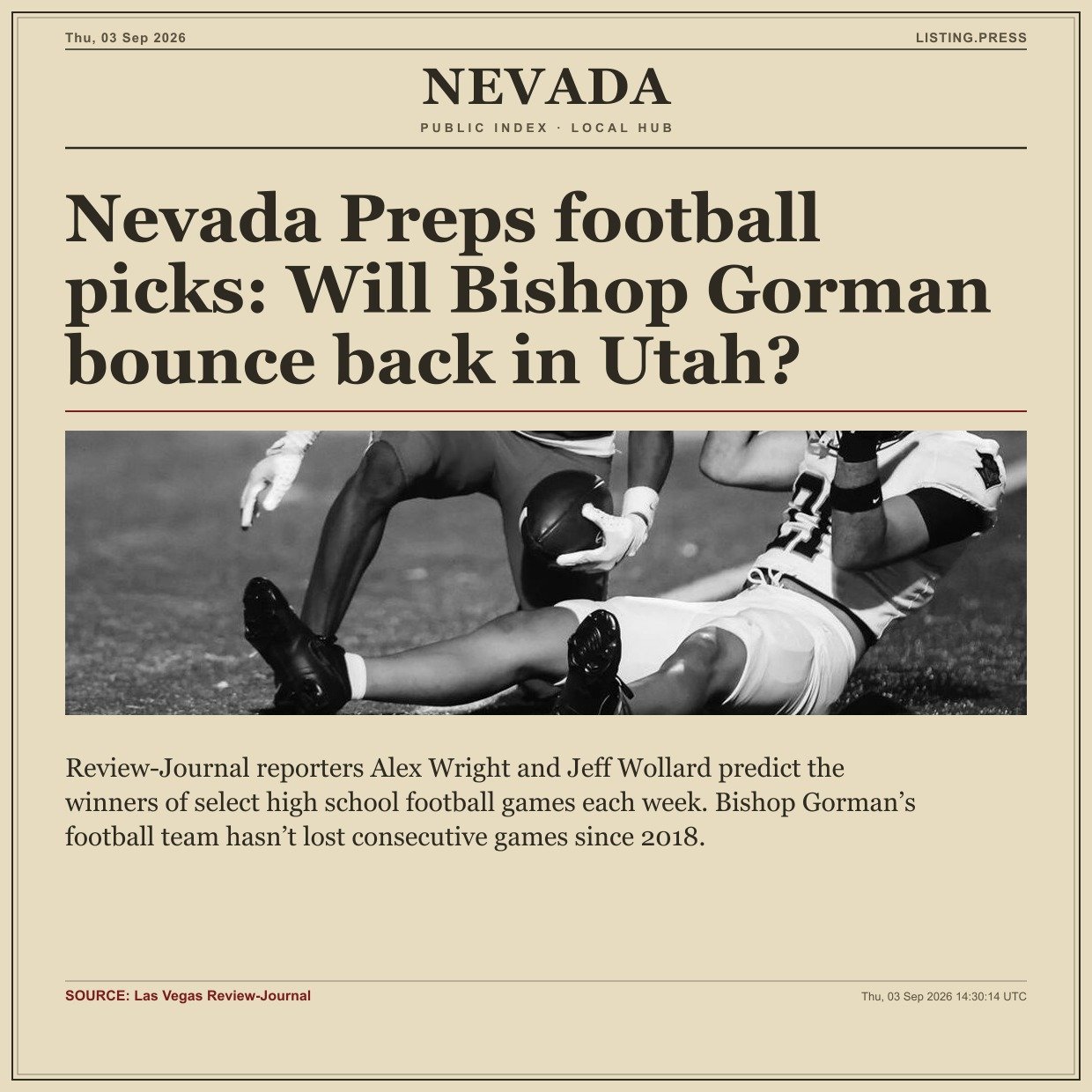 Nevada Preps football picks: Will Bishop Gorman bounce back in Utah?
