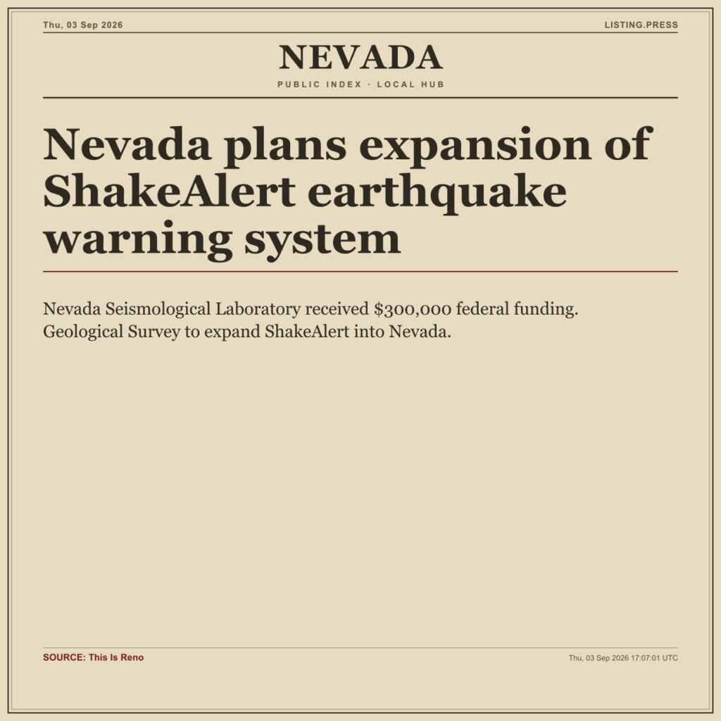 Nevada plans expansion of ShakeAlert earthquake warning system
