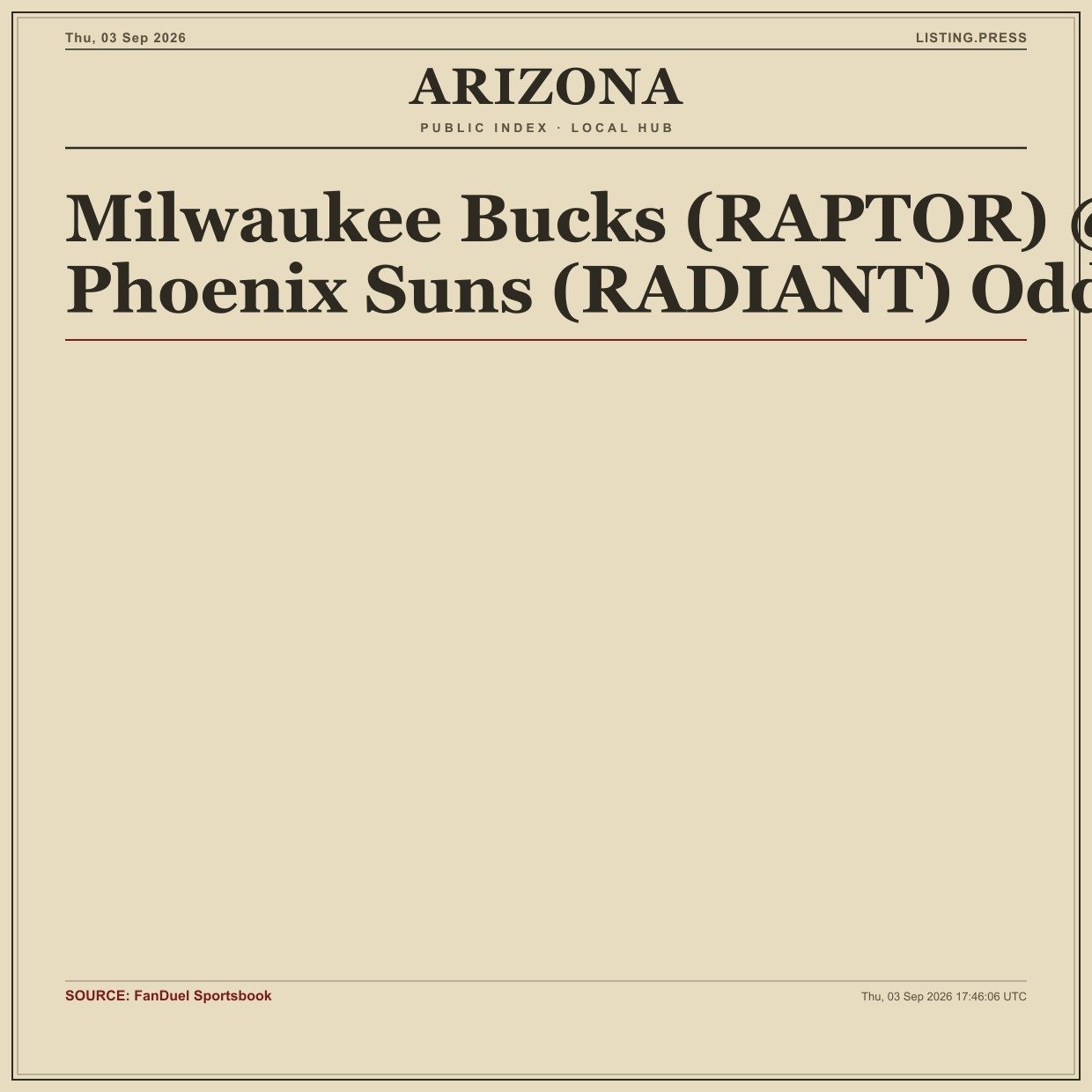 Milwaukee Bucks (RAPTOR) @ Phoenix Suns (RADIANT) Odds