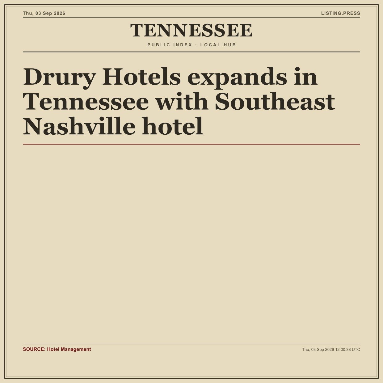 Drury Hotels expands in Tennessee with Southeast Nashville hotel