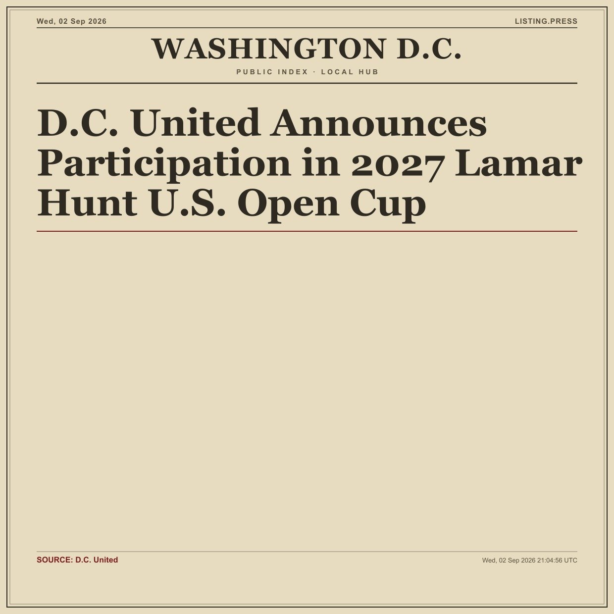 D.C. United Announces Participation in 2027 Lamar Hunt U.S. Open Cup