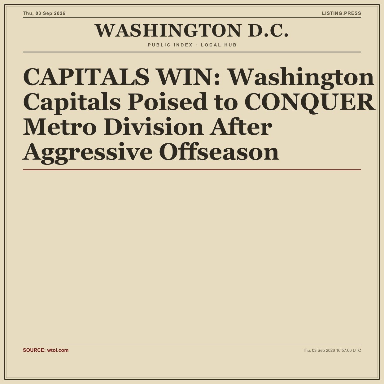 CAPITALS WIN: Washington Capitals Poised to CONQUER Metro Division After Aggressive Offseason