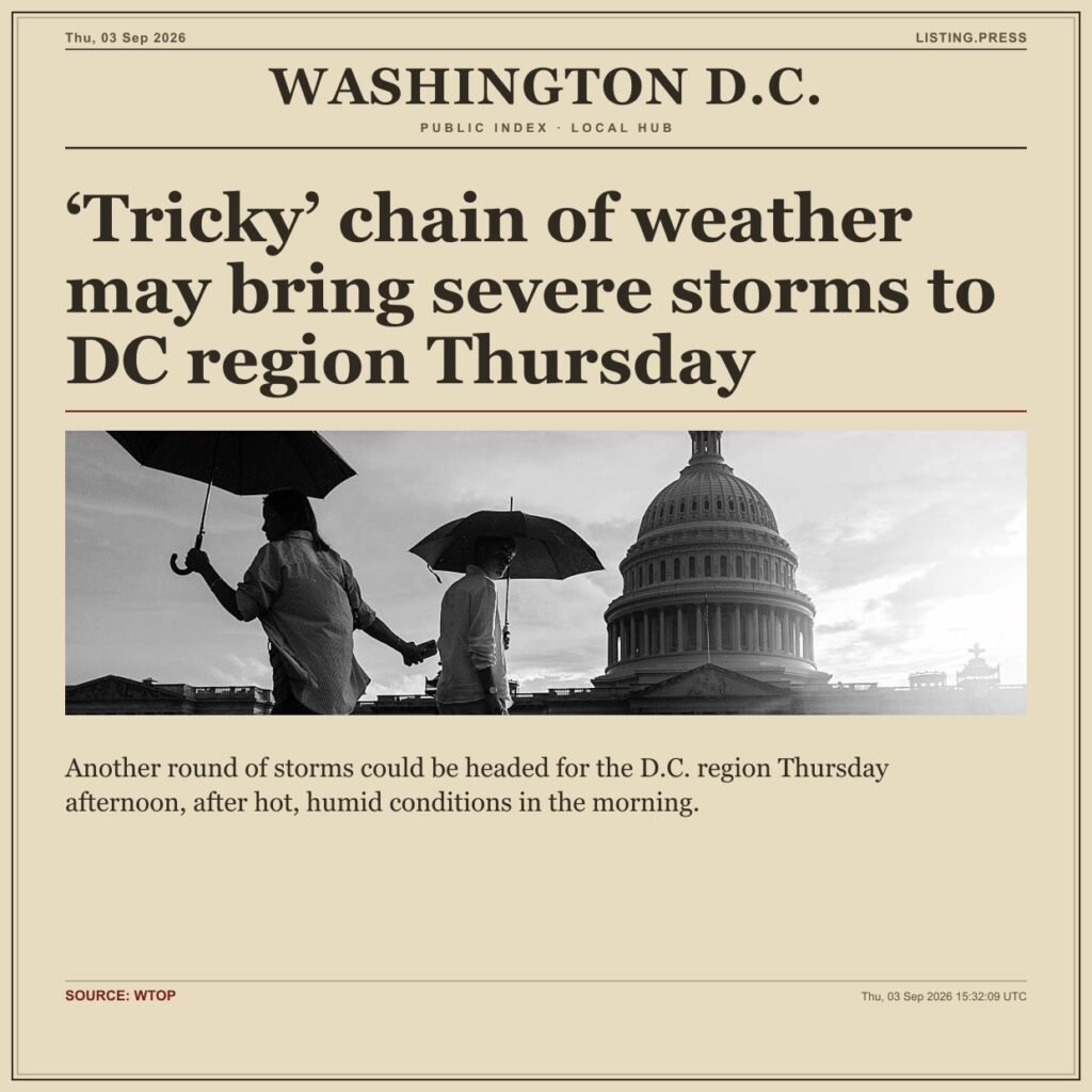 ‘Tricky’ chain of weather may bring severe storms to DC region Thursday