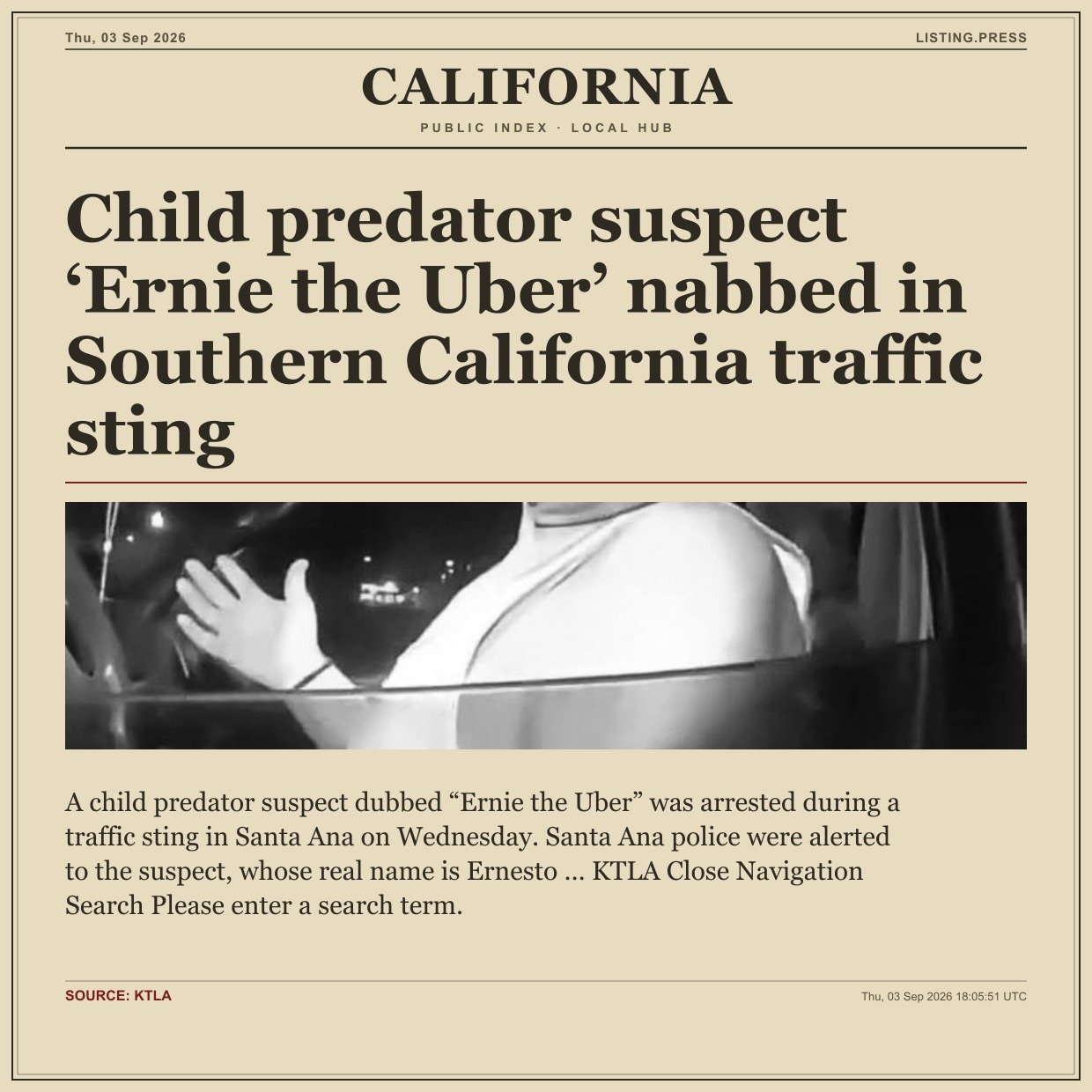 Child predator suspect ‘Ernie the Uber’ nabbed in Southern California traffic sting