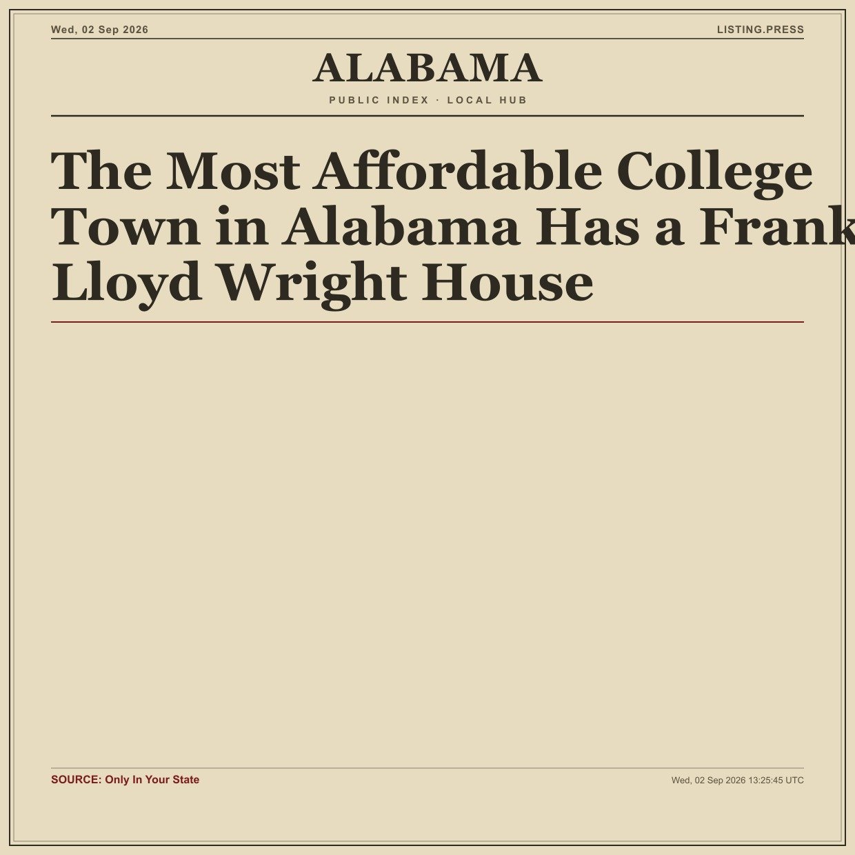 The Most Affordable College Town in Alabama Has a Frank Lloyd Wright House