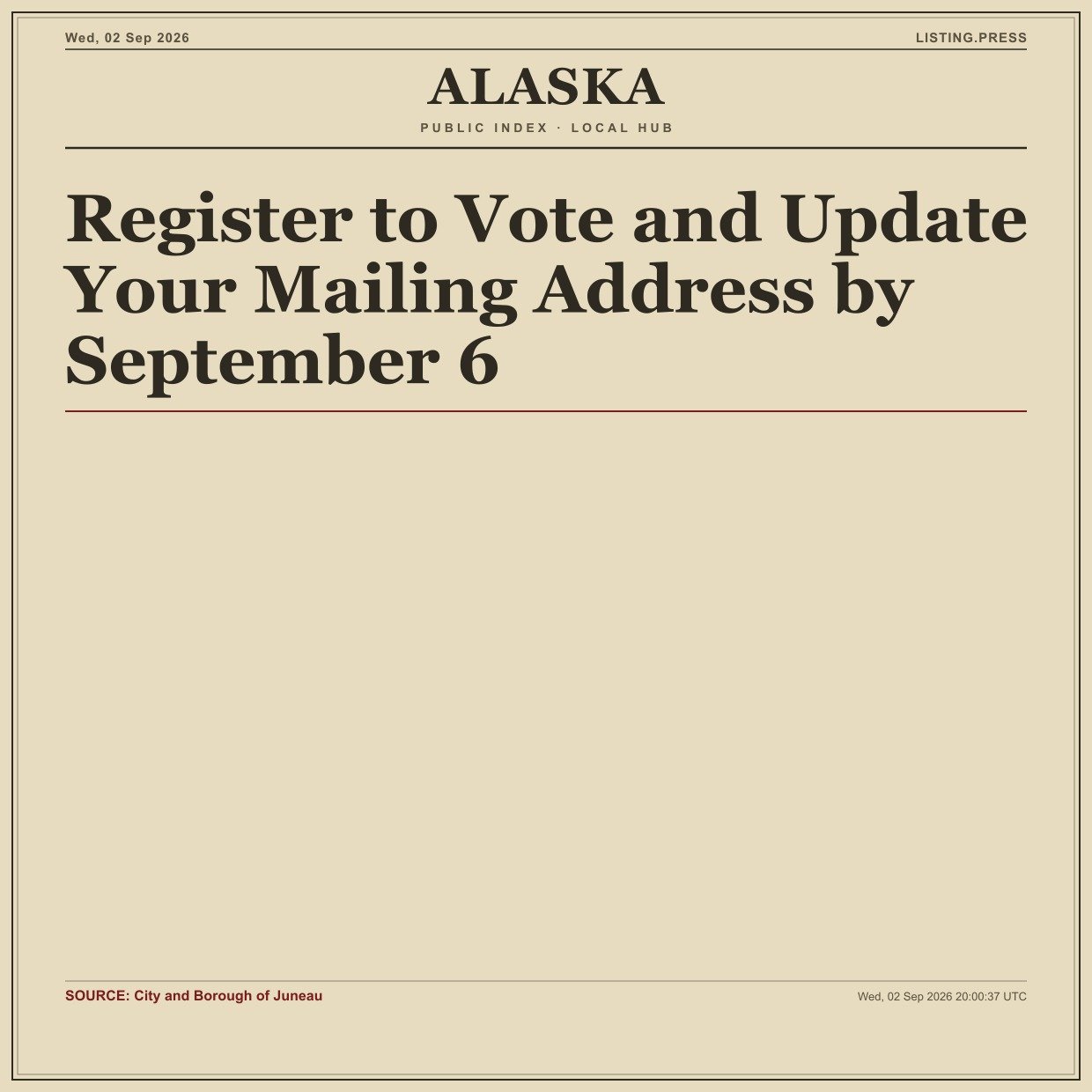 Register to Vote and Update Your Mailing Address by September 6