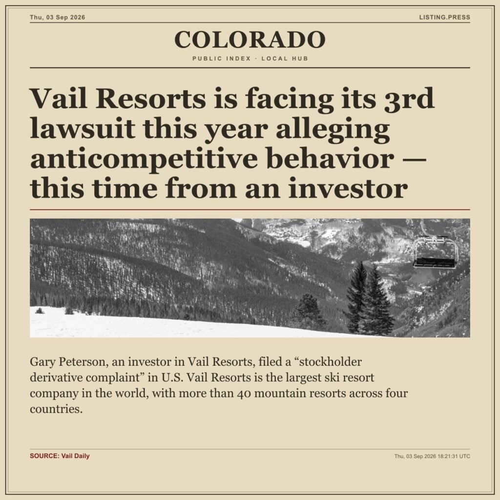Vail Resorts is facing its 3rd lawsuit this year alleging anticompetitive behavior — this time from an investor