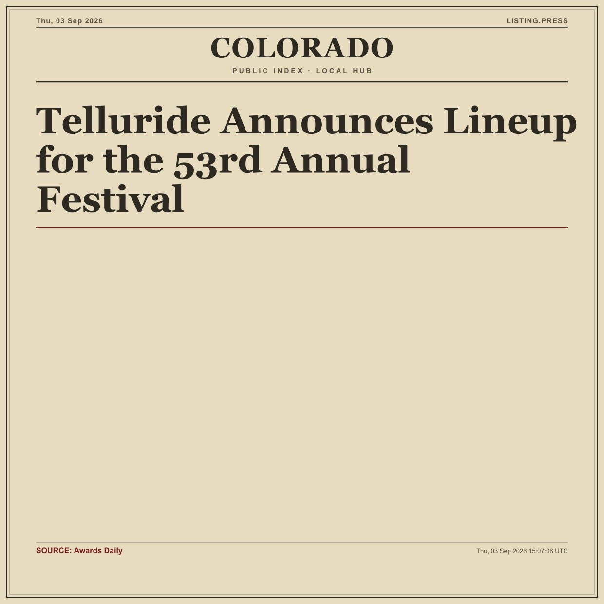 Telluride Announces Lineup for the 53rd Annual Festival
