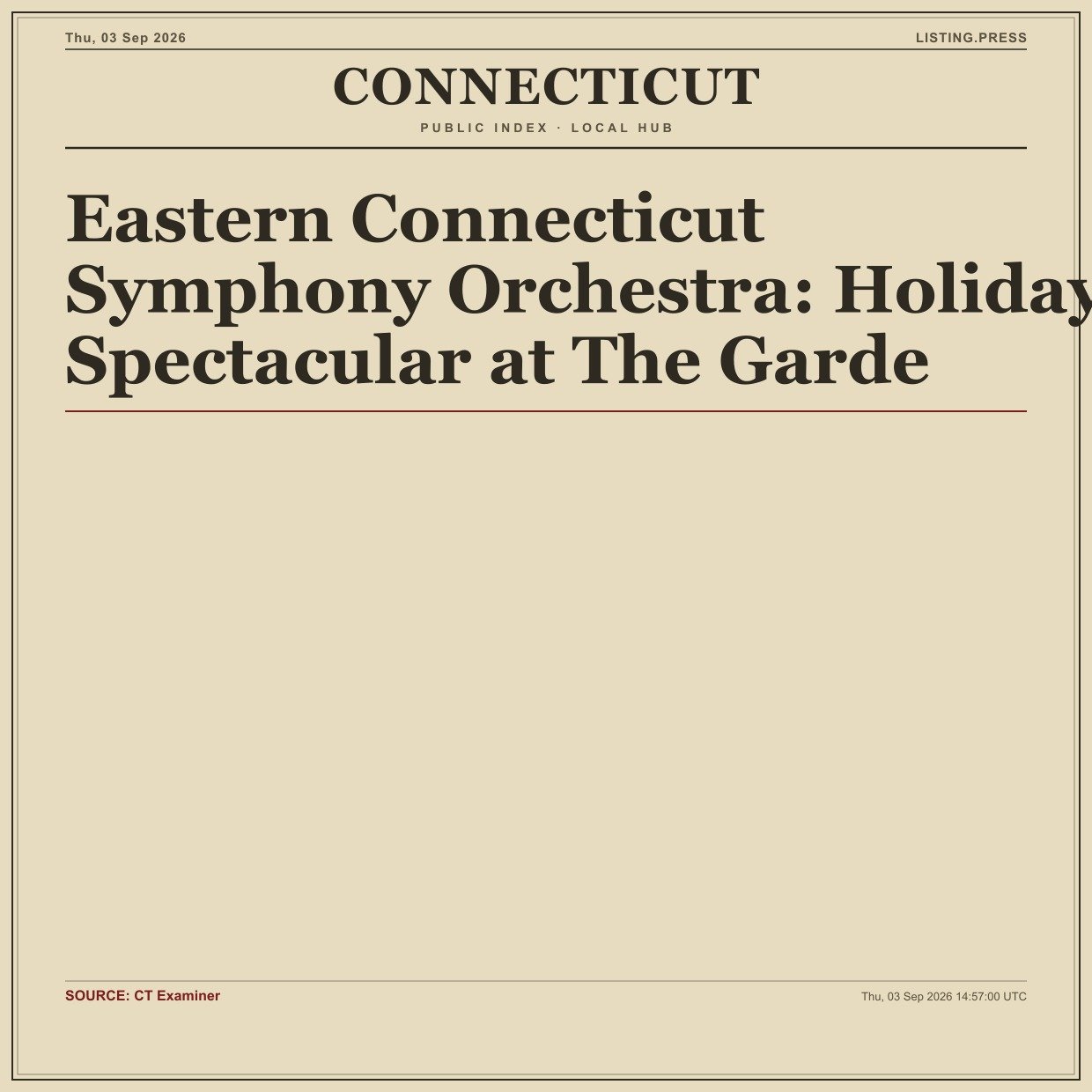 Eastern Connecticut Symphony Orchestra: Holiday Spectacular at The Garde
