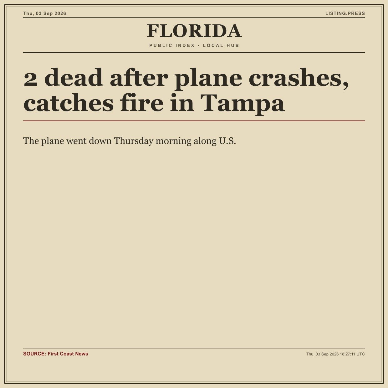 2 dead after plane crashes, catches fire in Tampa