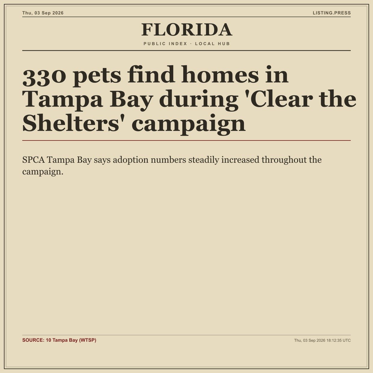 330 pets find homes in Tampa Bay during 'Clear the Shelters' campaign