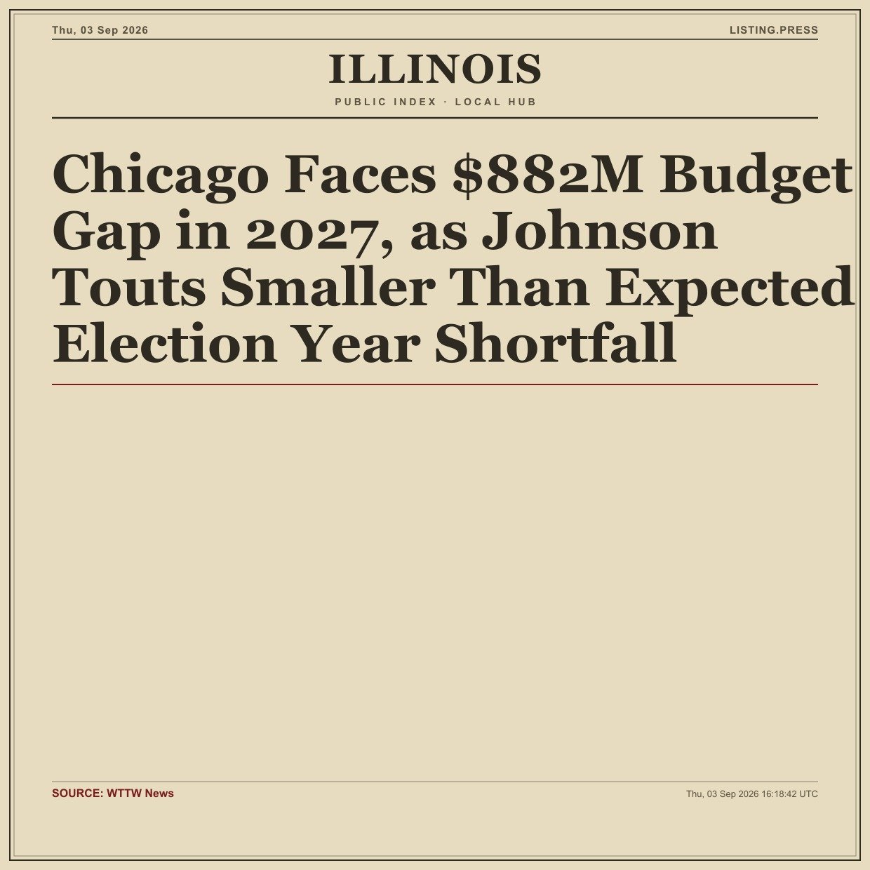 Chicago Faces $882M Budget Gap in 2027, as Johnson Touts Smaller Than Expected Election Year Shortfall