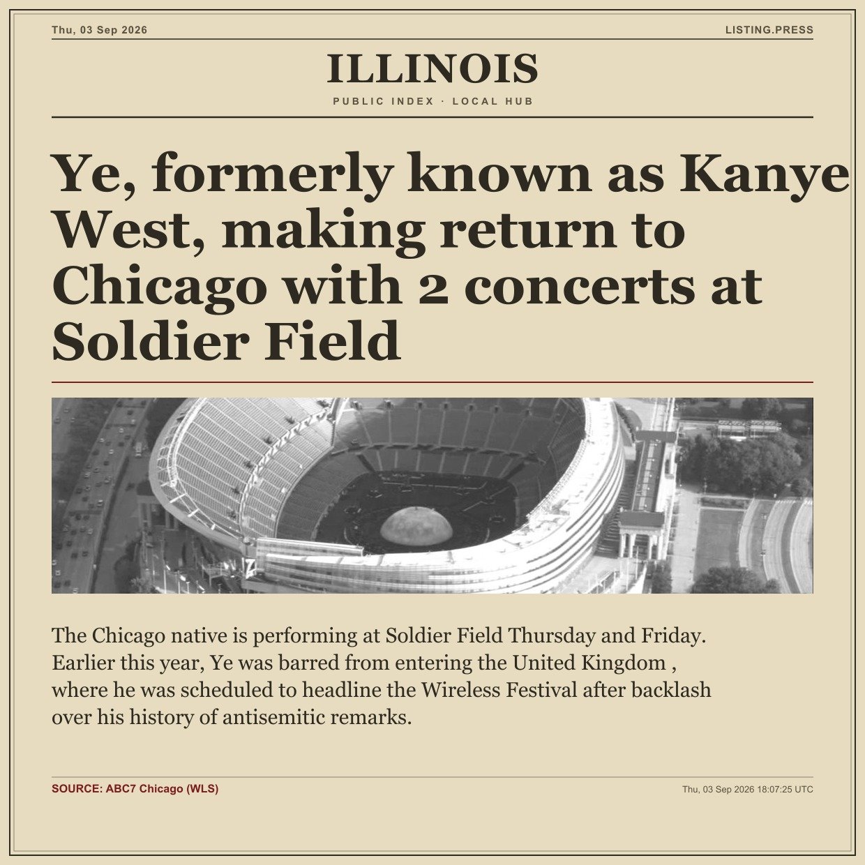 Ye, formerly known as Kanye West, making return to Chicago with 2 concerts at Soldier Field