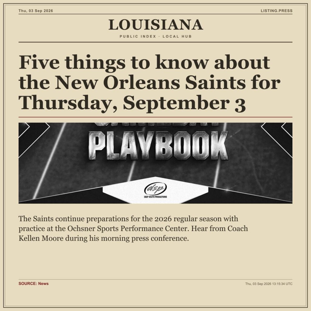 Five things to know about the New Orleans Saints for Thursday, September 3