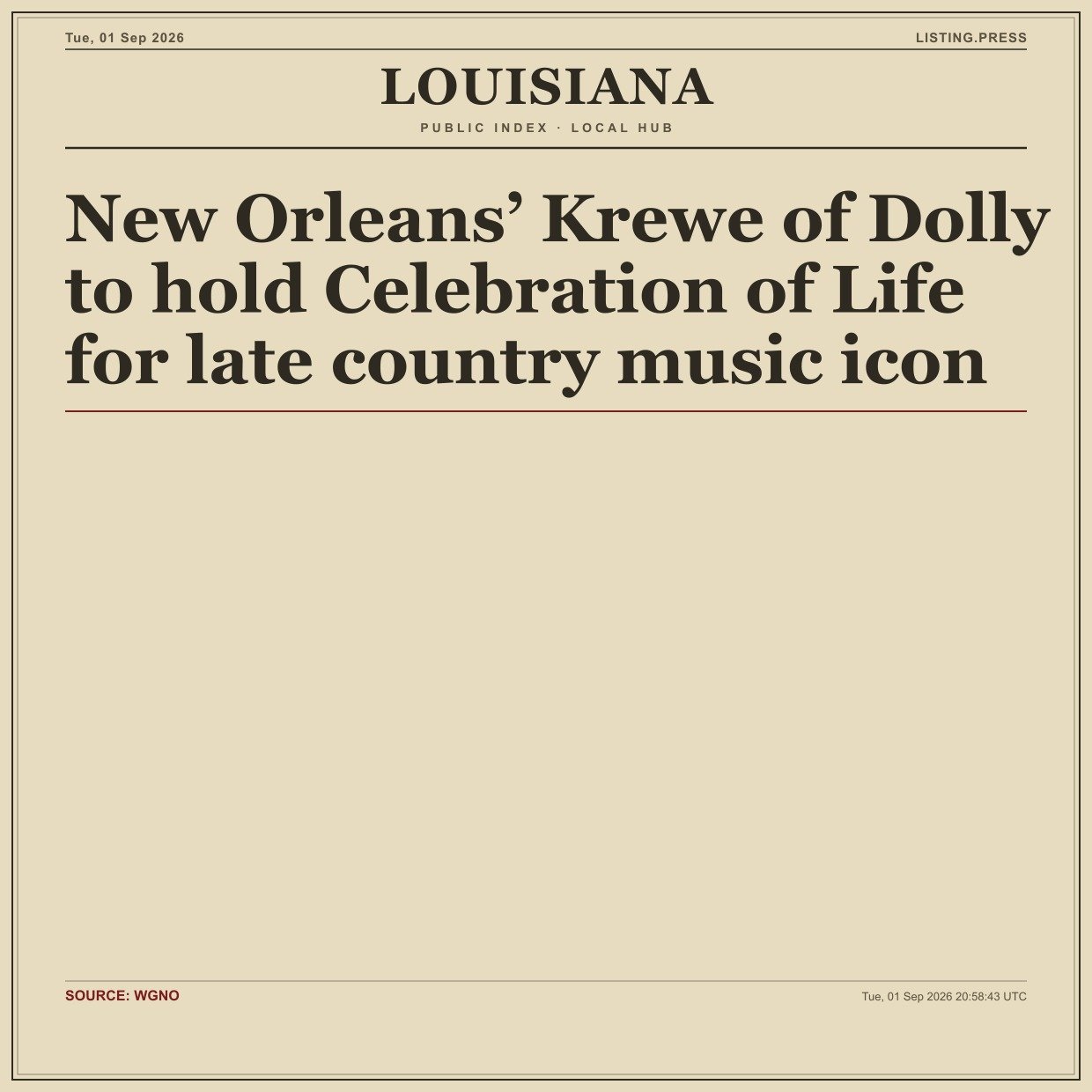 New Orleans’ Krewe of Dolly to hold Celebration of Life for late country music icon