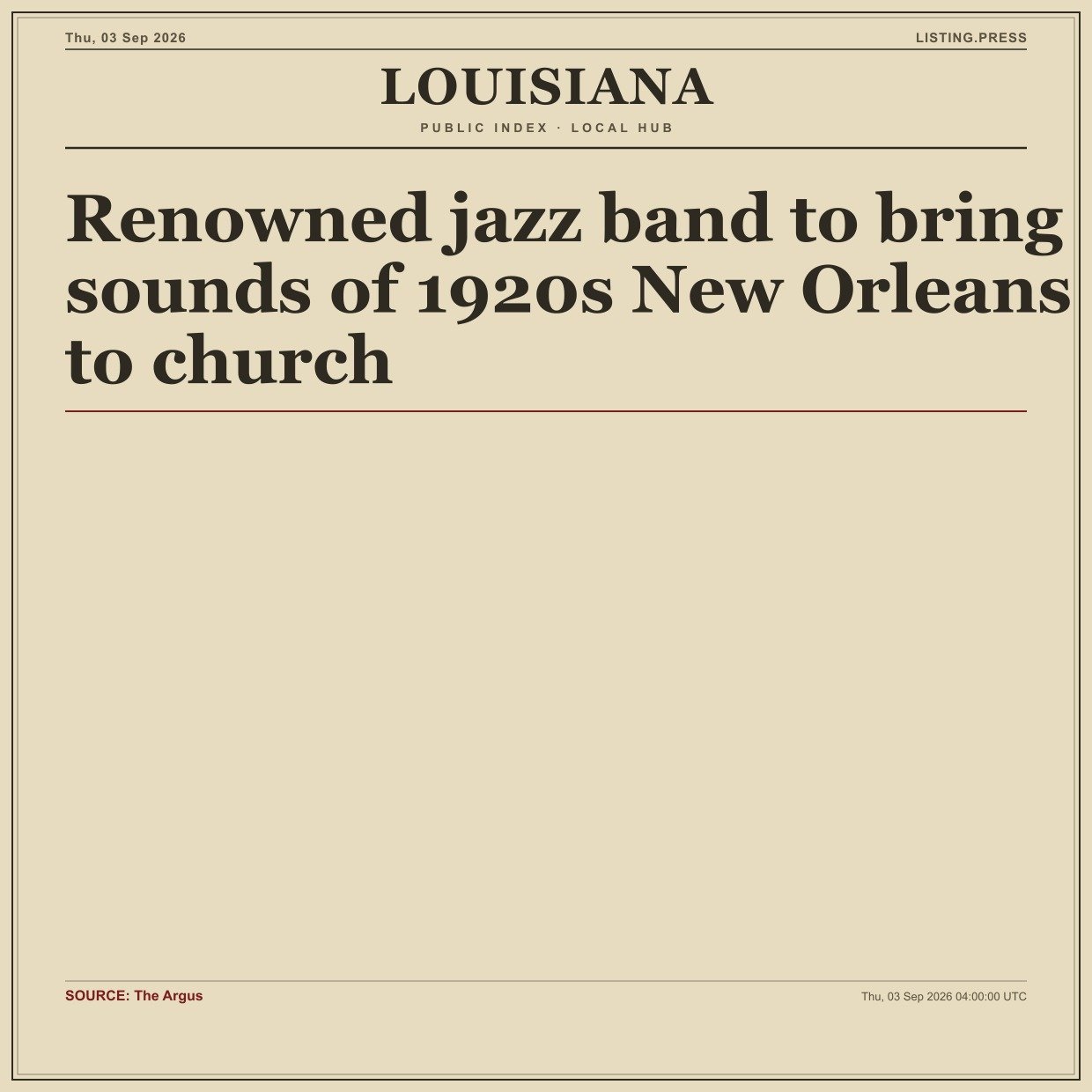 Renowned jazz band to bring sounds of 1920s New Orleans to church