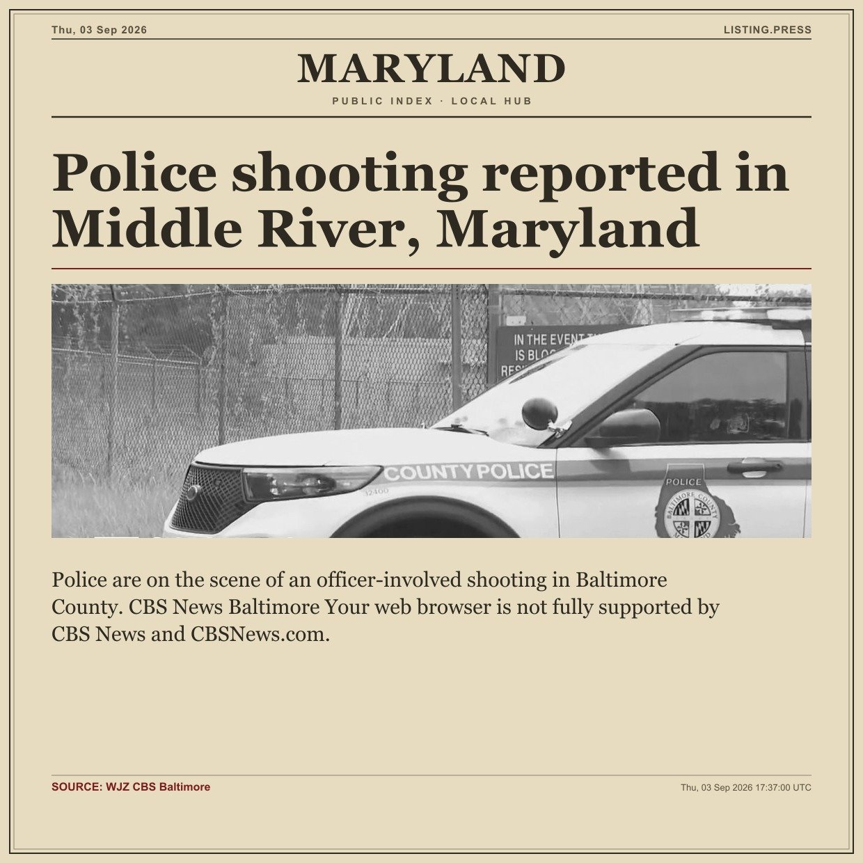 Police shooting reported in Middle River, Maryland