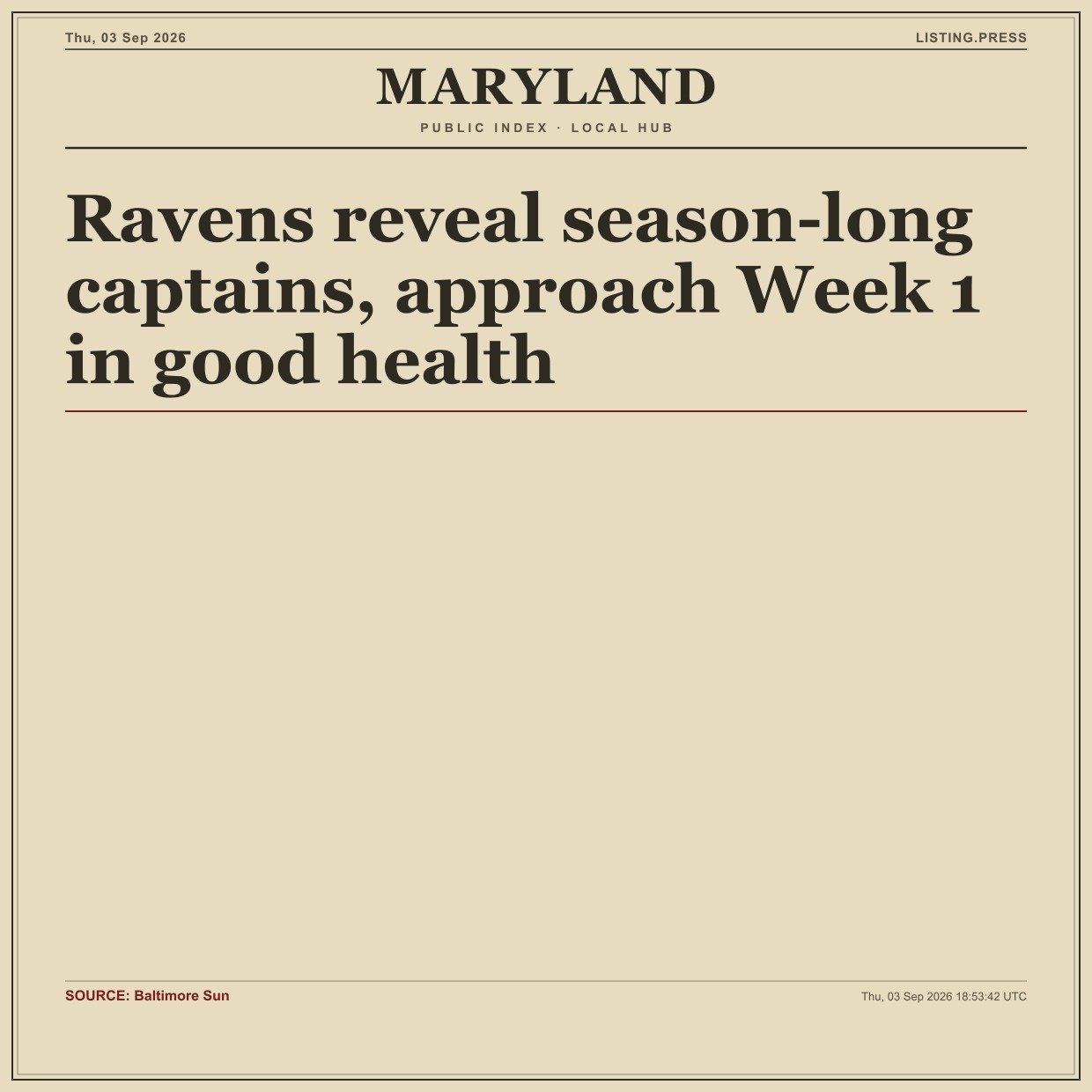 Ravens reveal season-long captains, approach Week 1 in good health