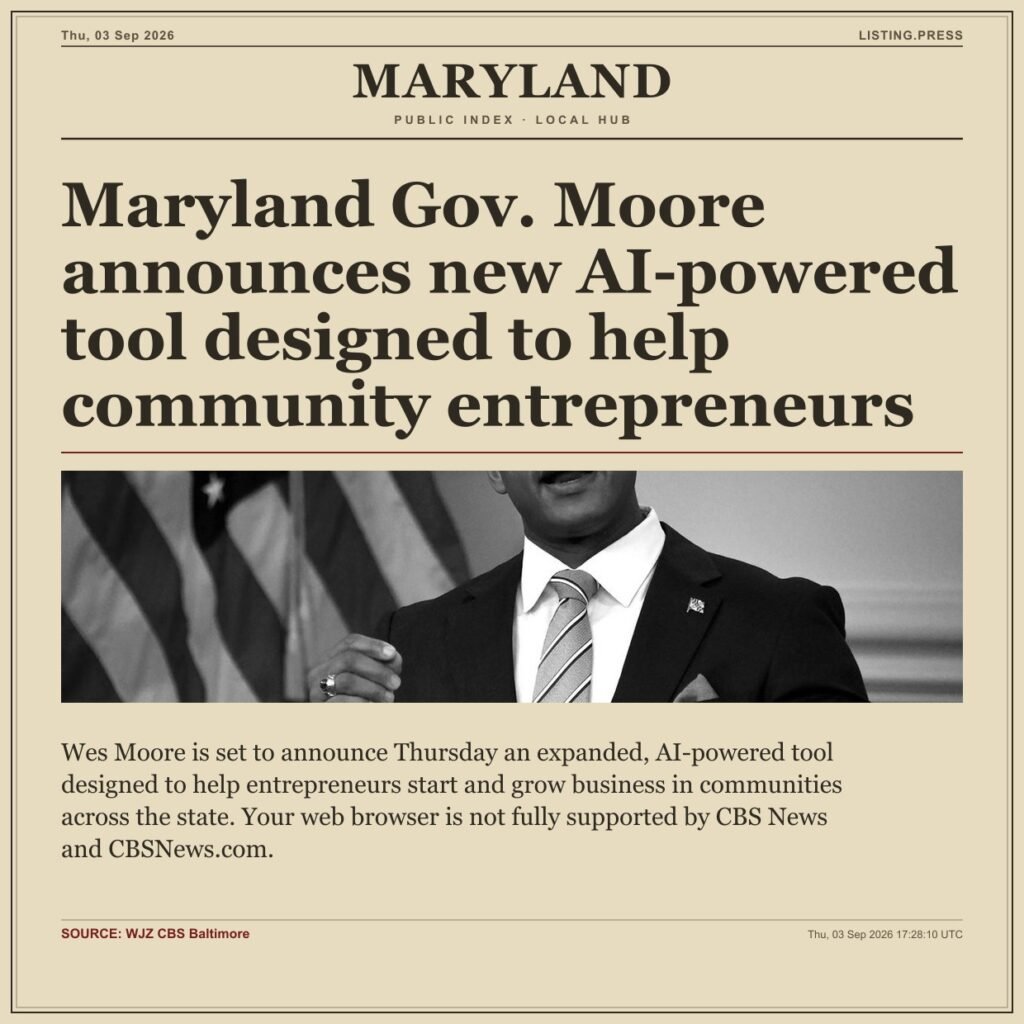Maryland Gov. Moore announces new AI-powered tool designed to help community entrepreneurs