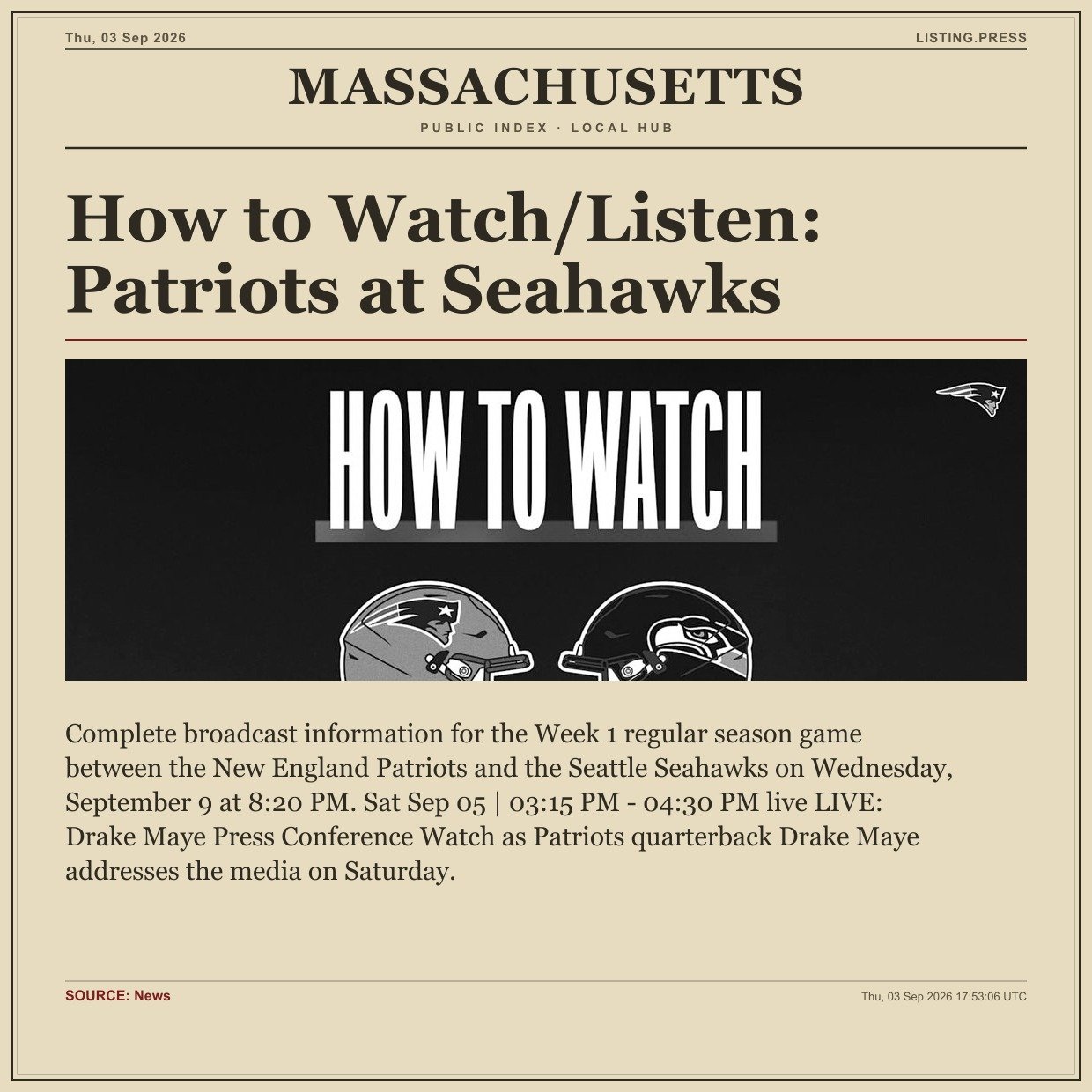 How to Watch/Listen: Patriots at Seahawks