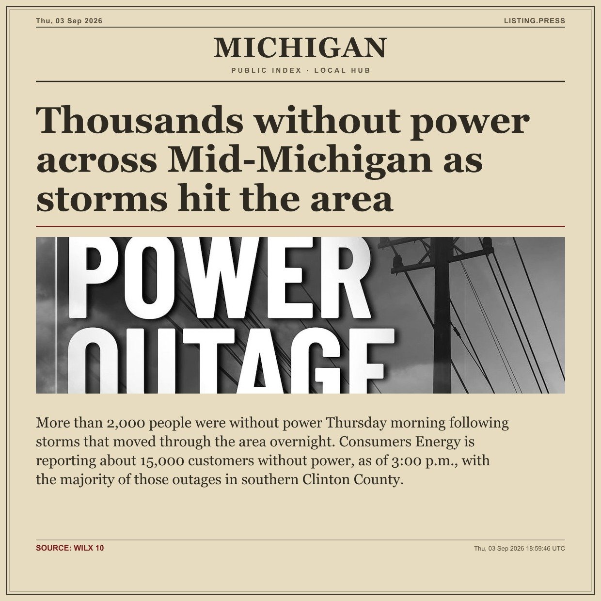 Thousands without power across Mid-Michigan as storms hit the area