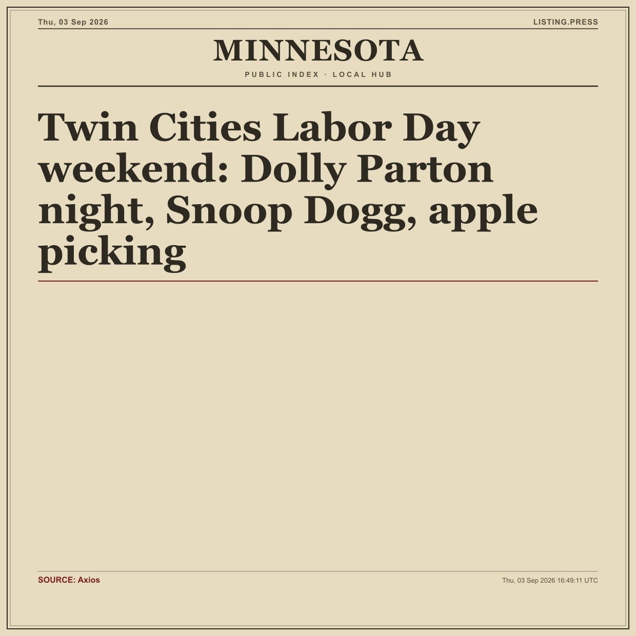 Twin Cities Labor Day weekend: Dolly Parton night, Snoop Dogg, apple picking