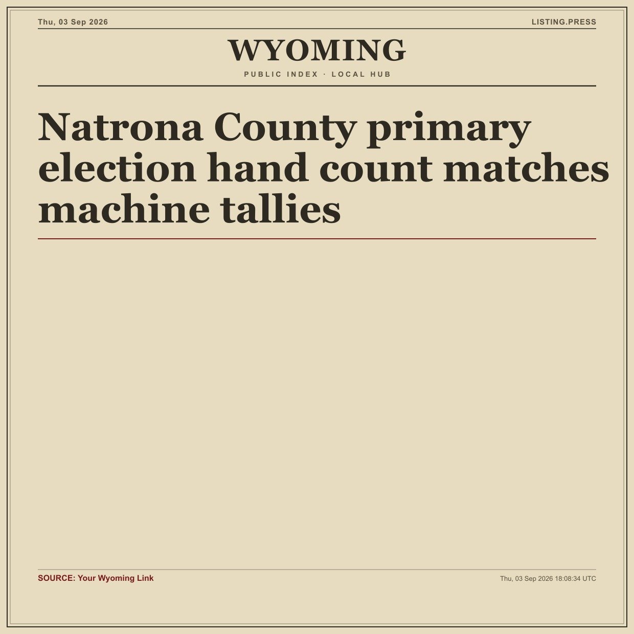 Natrona County primary election hand count matches machine tallies