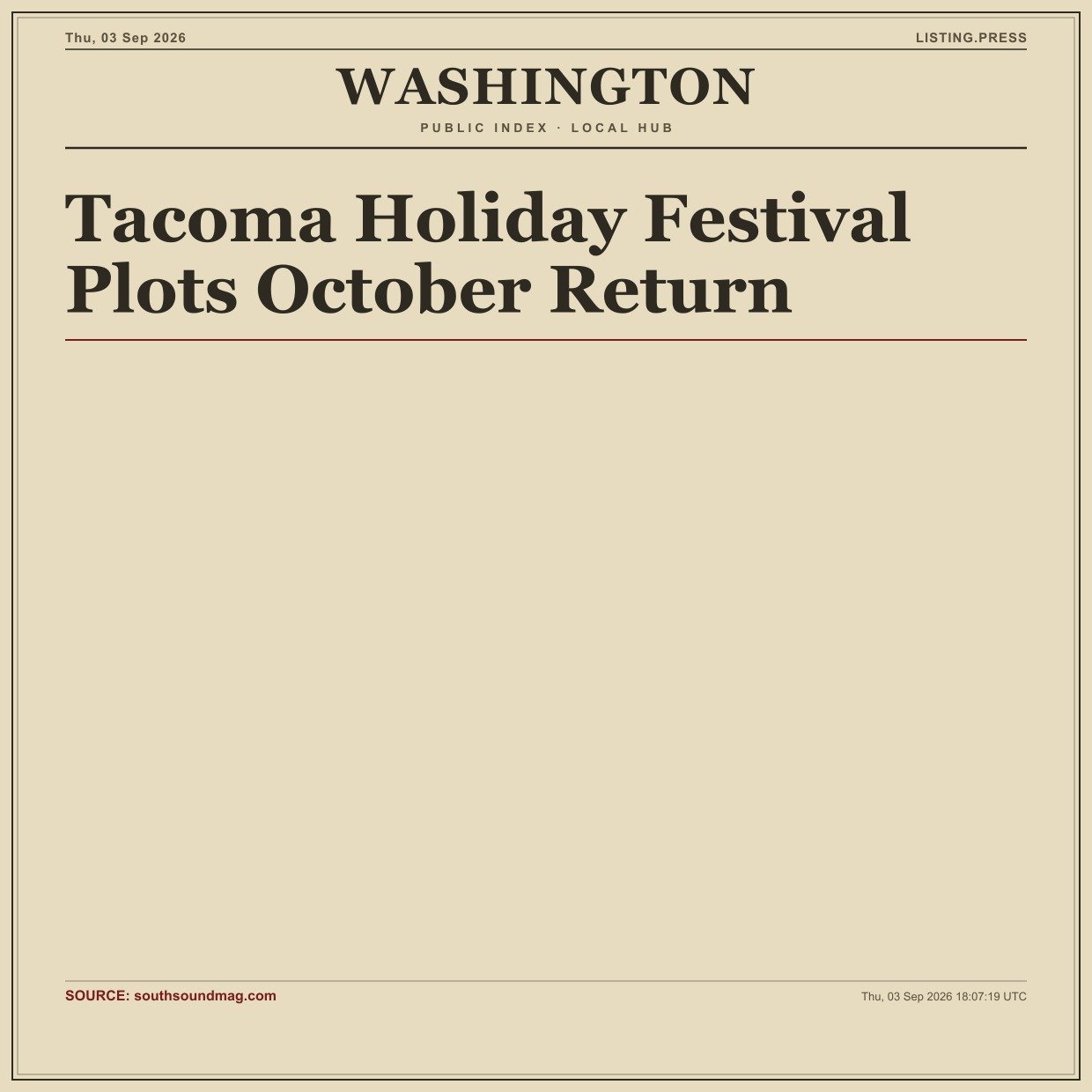 Tacoma Holiday Festival Plots October Return