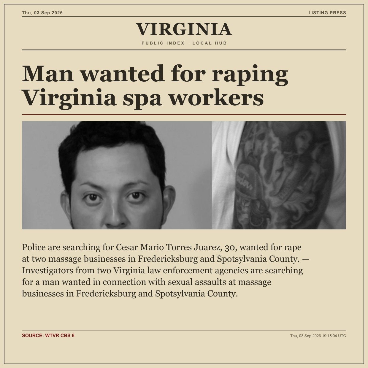 Man wanted for raping Virginia spa workers