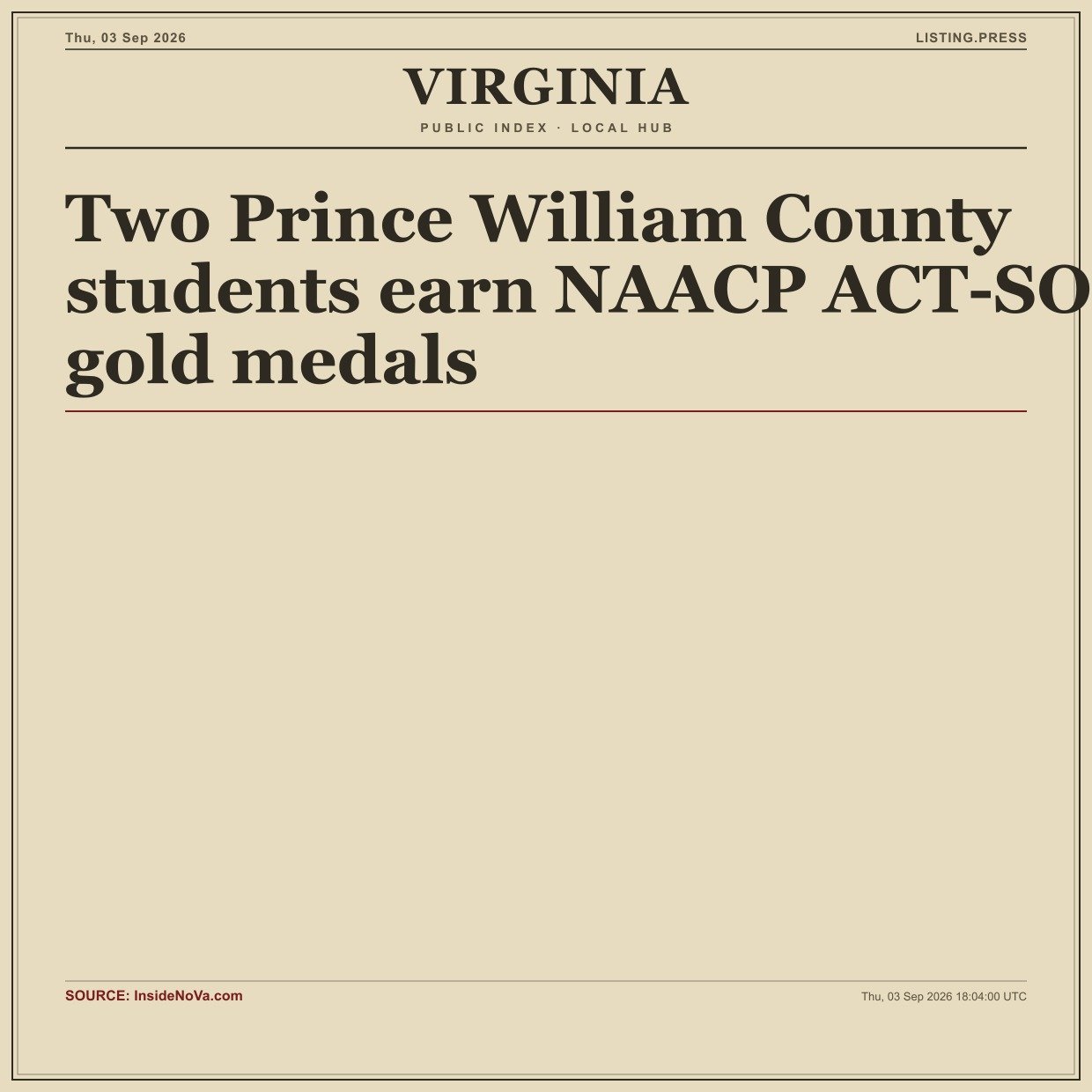Two Prince William County students earn NAACP ACT-SO gold medals